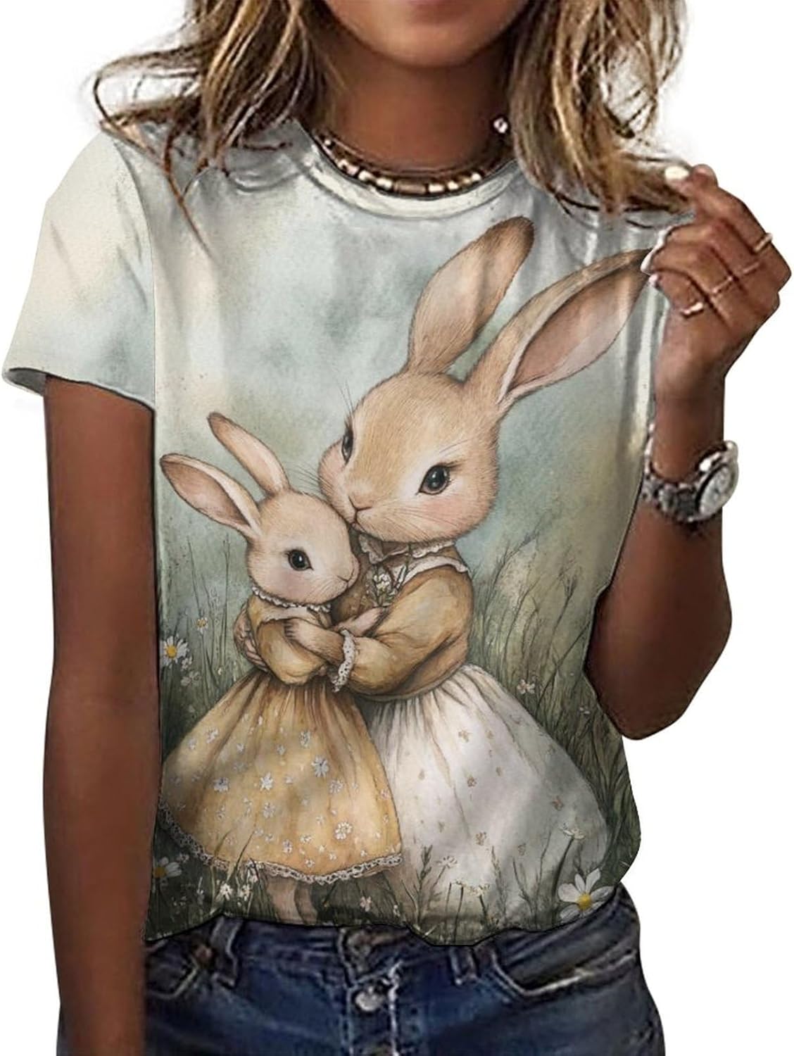 Mothers Day Shirt Animals Print Funny Casual Soft Comfy Short Sleeve Cotton Oversized Mama Daughter Matching Shirts