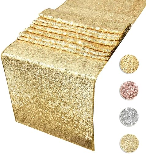 Acrabros - Camino de mesa de lentejuelas dorado 12 x 108 pulgadas con brillantina suministros de fiesta para eventos decoraciones de tela para bodas