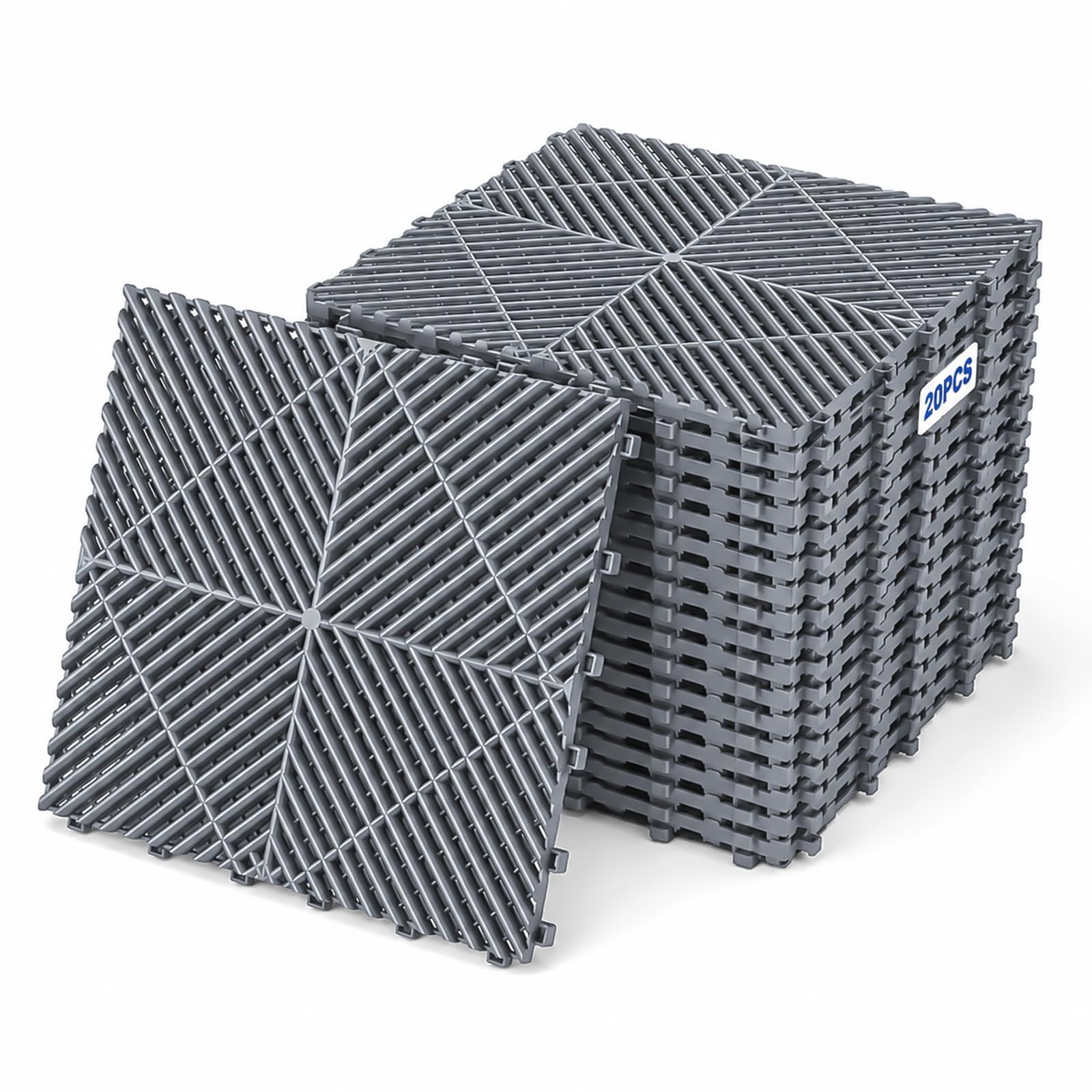 20 Dalles Clipsables Garage 40x40x1.8 cm Gris, Design Ajouré