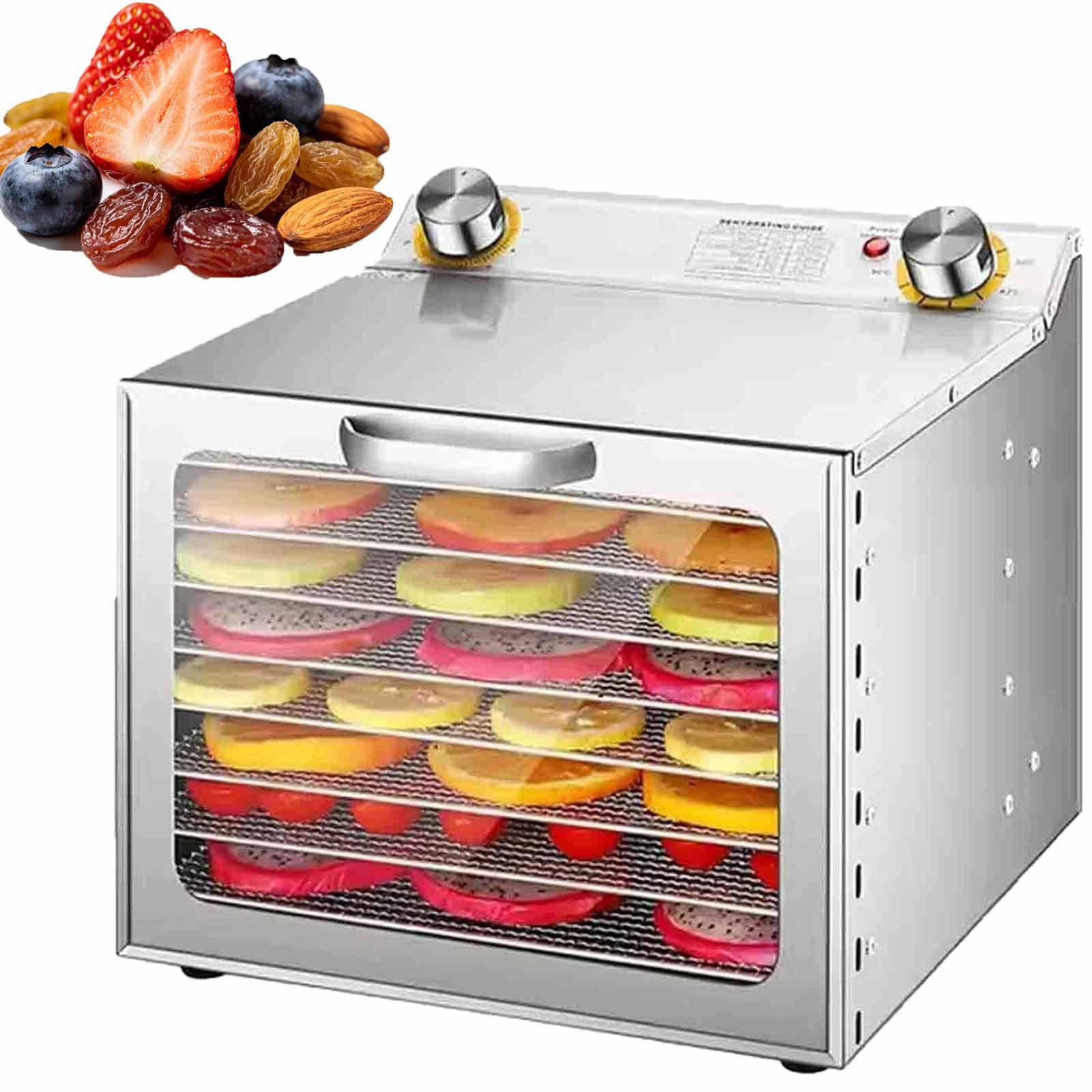 Essiccatore per alimenti a 8 strati in acciaio inossidabile, essiccatore elettrico commerciale per frutta con timer (0-12 ore) e temperatura regolabile (40-90℃), essiccatore efficiente per uso