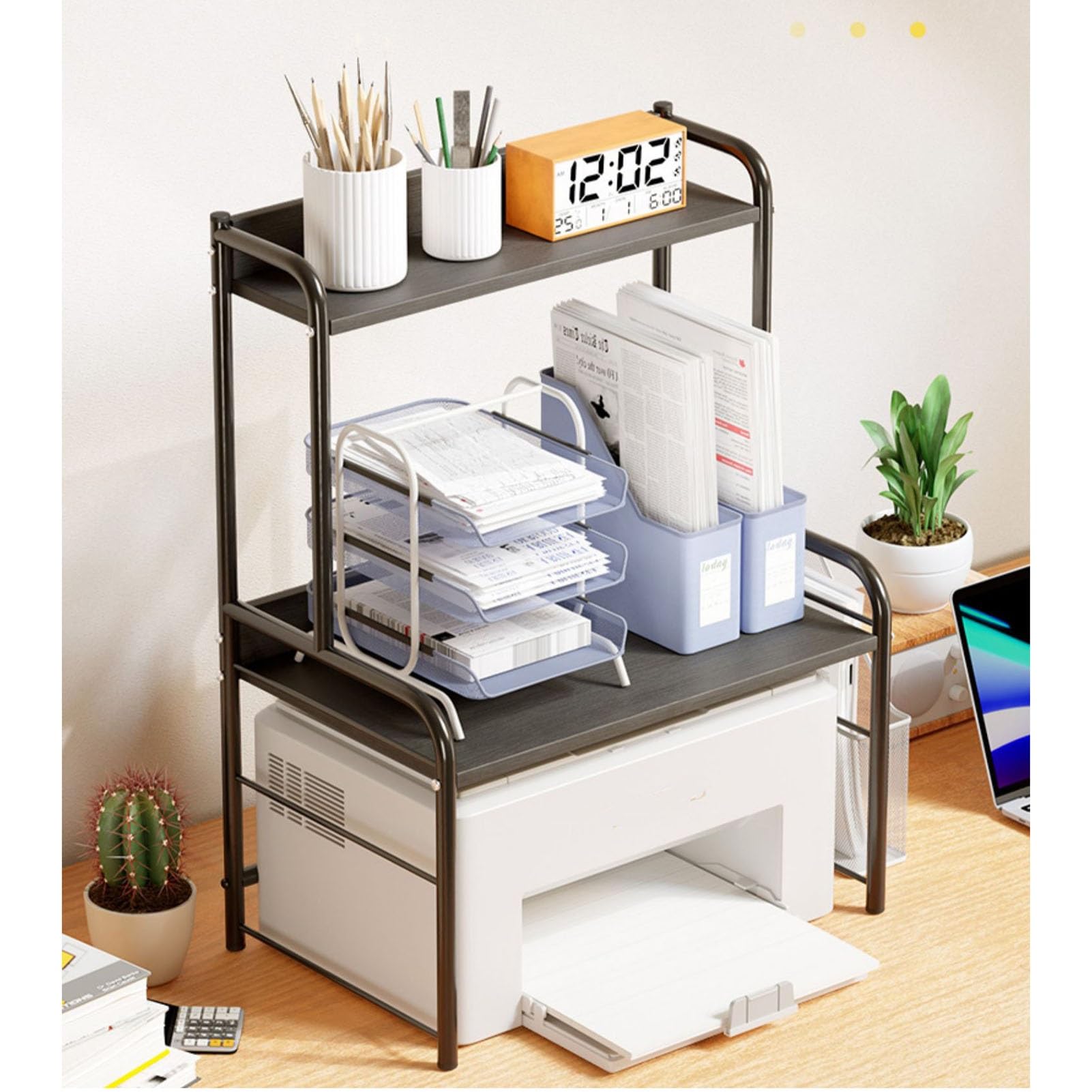 Druckerständer, AV-Medienschrankständer, 3-stufiger Medienaufbewahrungsschrank, Mehrzweck-Home-Office-Organizer, Geeignet for Die Integration Zu Hause Und Im Büro (Color : Beige)