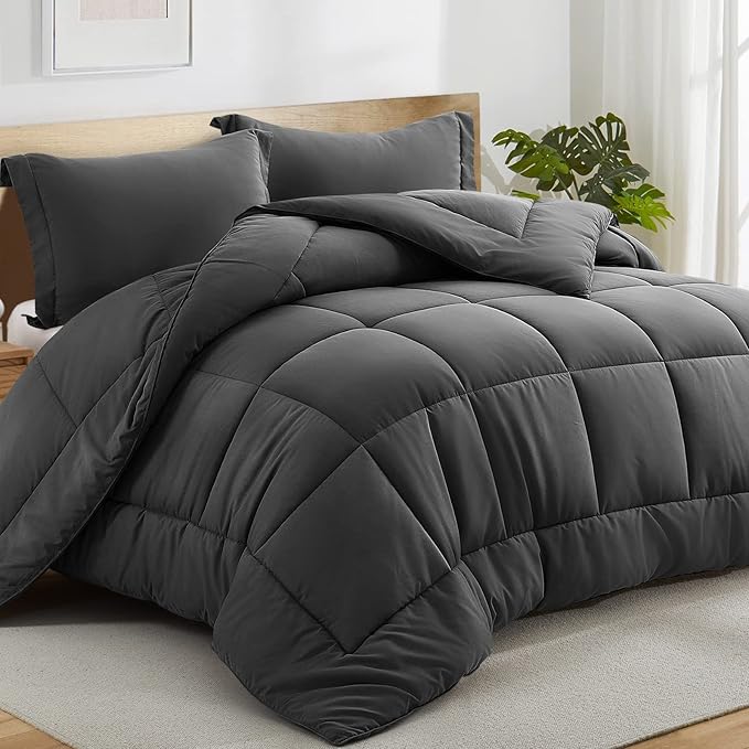 All Season Queen Comforter Set 3 PCs Soft Quilted Down Alternative