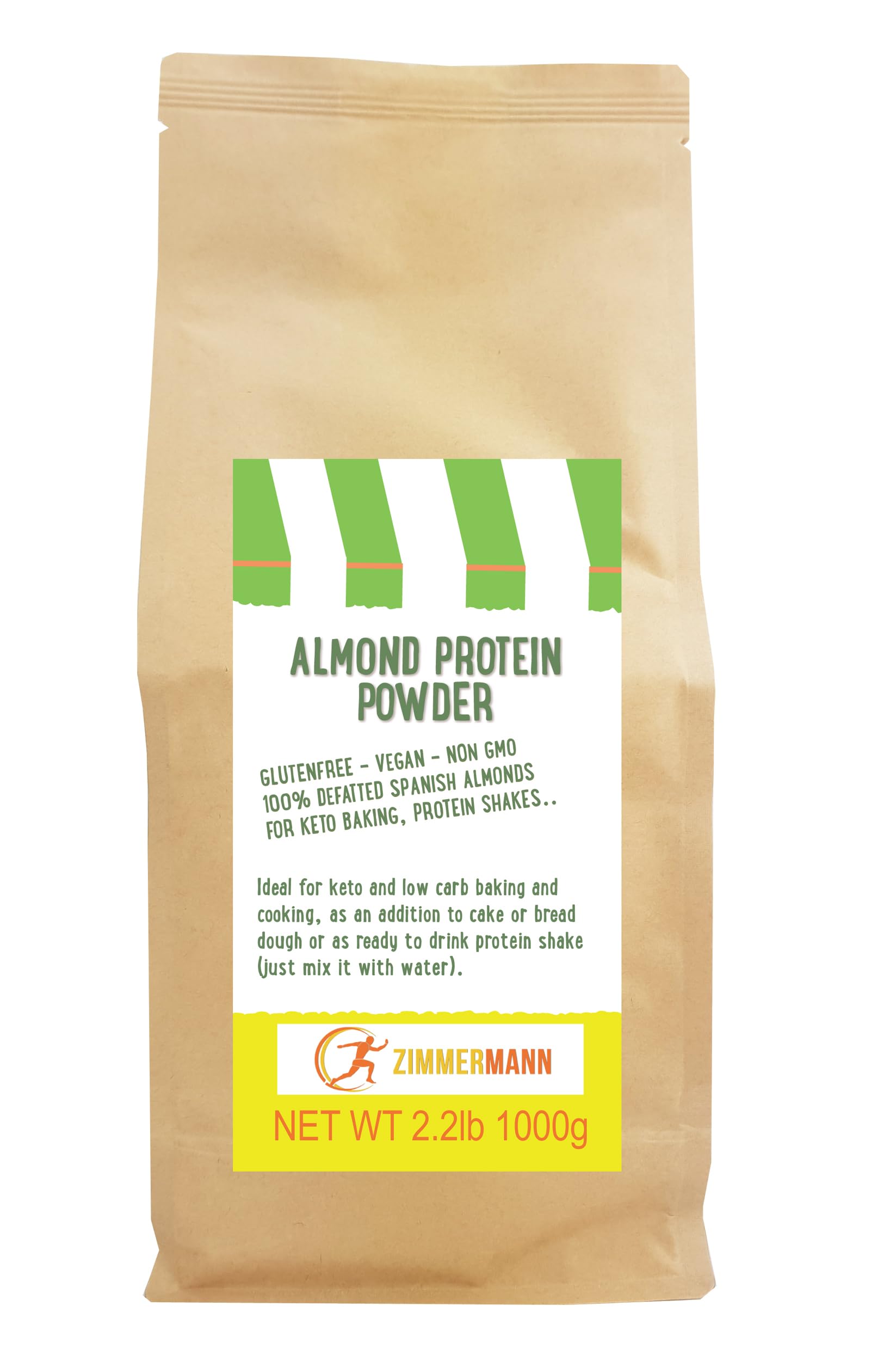 Almond Protein Powder, 100% defatted Spanish Almonds, No Additives, Vegan Protein, 2.2lb 1000g, by Zimmermann Sportsnutrition
