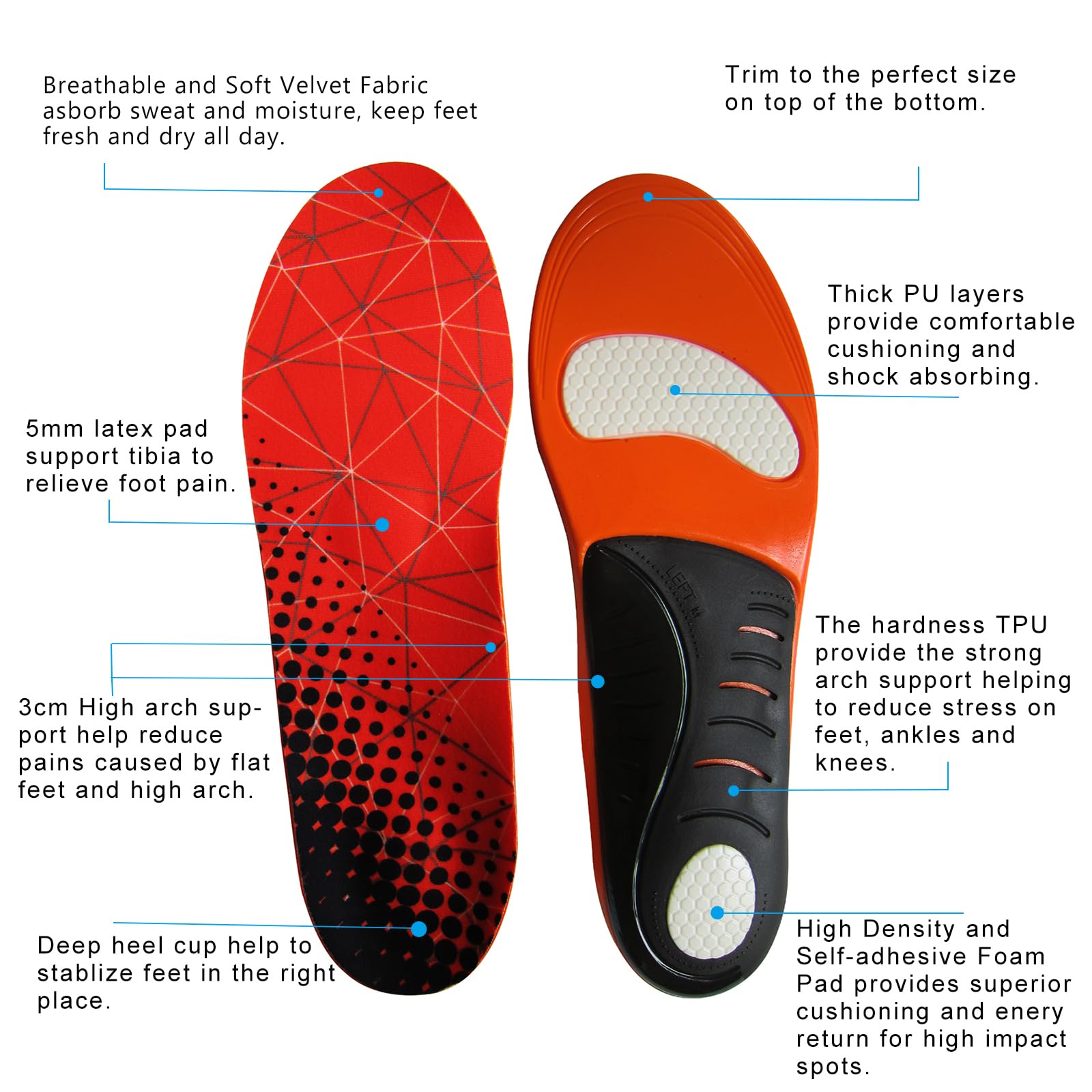 Aureolek Sport Shoes Insoles for Adults Orthotic Shoe Inserts for Men Women,Women 12-14 / Men 10-12