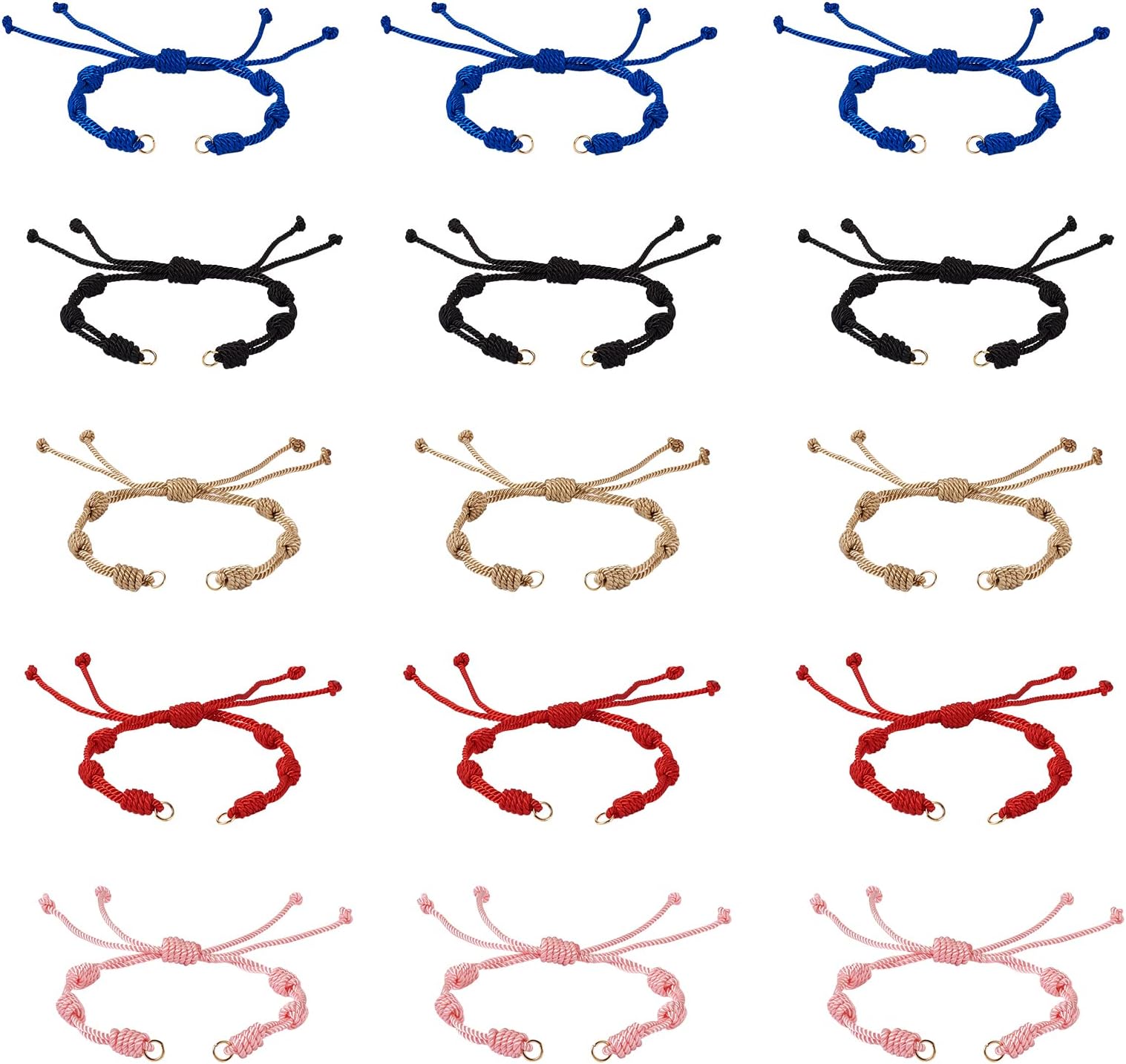 10Pcs Adjustable Braided Cord Knotting Bracelet Ropes with Open Jump Rings,Colorful Waxed Thread Half Finished Nylon Slider Bracelet for Wrist DIY Women Jewelry Making Friendship Bangle
