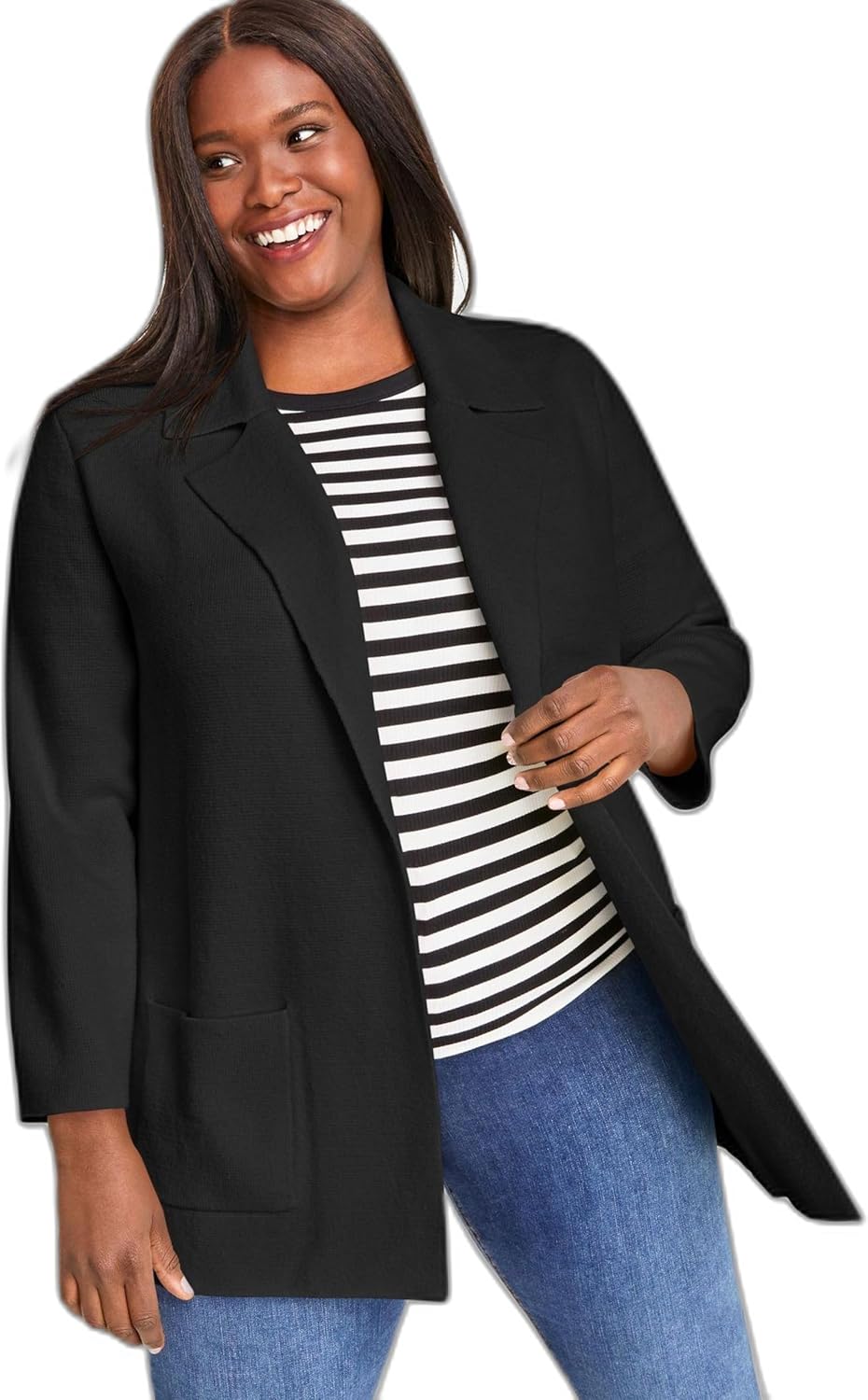On 34th Women's Plus Size Sweater Blazer (Deep Black, 2X)