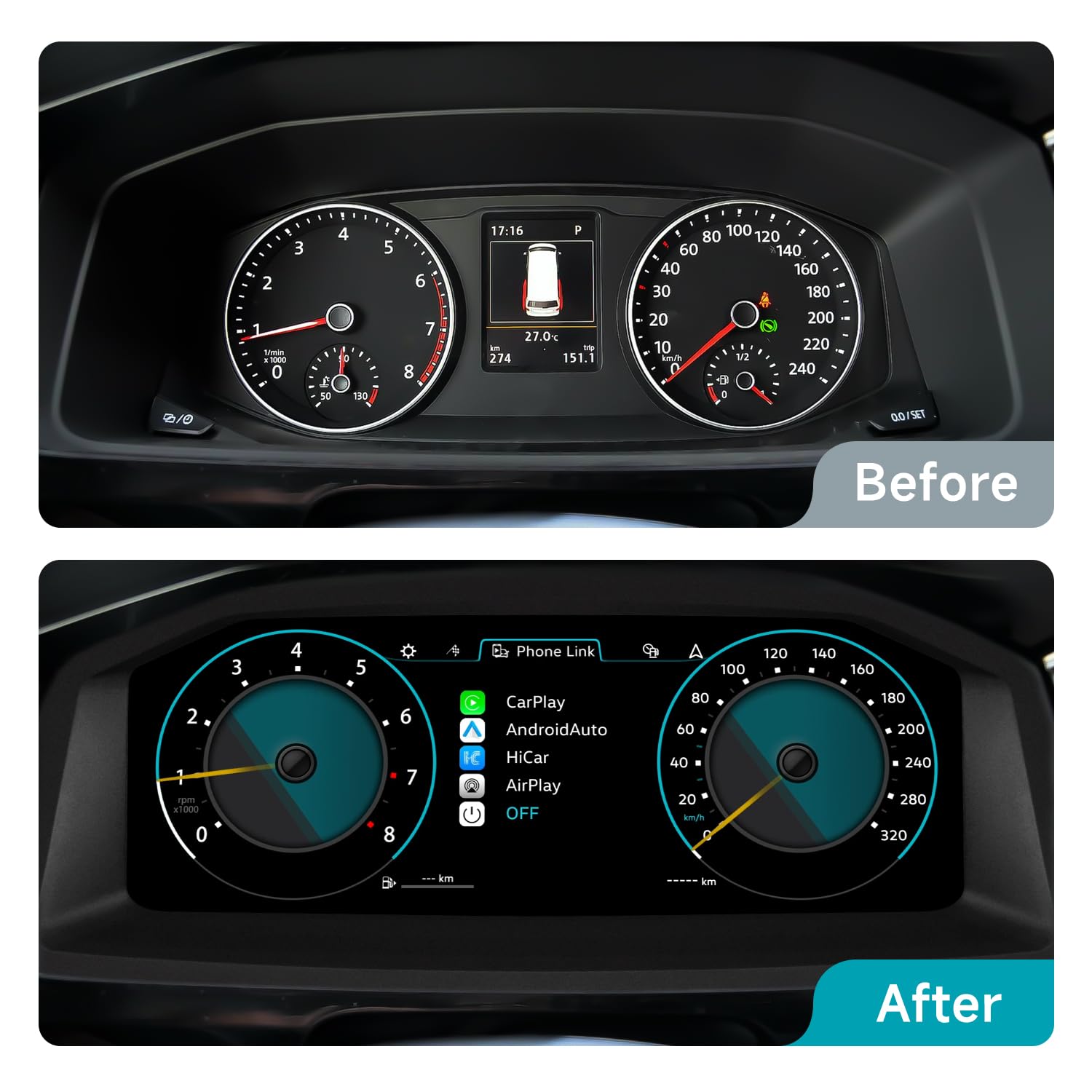 Quadro strumenti virtuale LCD per Volkswagen T6 2016-2020, cruscotto digitale con tachimetro integrato, sistema Linux e navigazione GPS