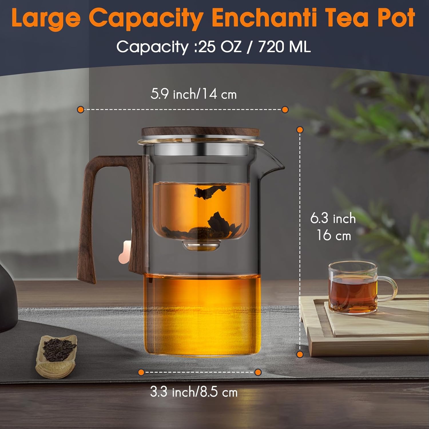 Glass Tea Pot - High Borosilicate Magical Glass Teapot with ABS Handle, Water Separation Design & Infuser Strainer - 720ml/24.3oz Large Capacity Teapot fo Tea Parties, Home, Office - Image 4