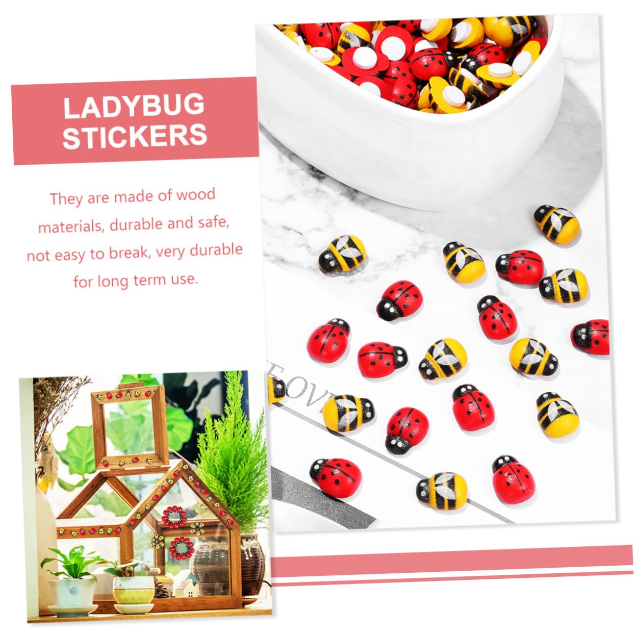 Uonlytech 4 Set di Decorazioni per Baby Shower Mini Coccinella Ape Decorazioni in Legno Autoadesive 400 Pezzi*4