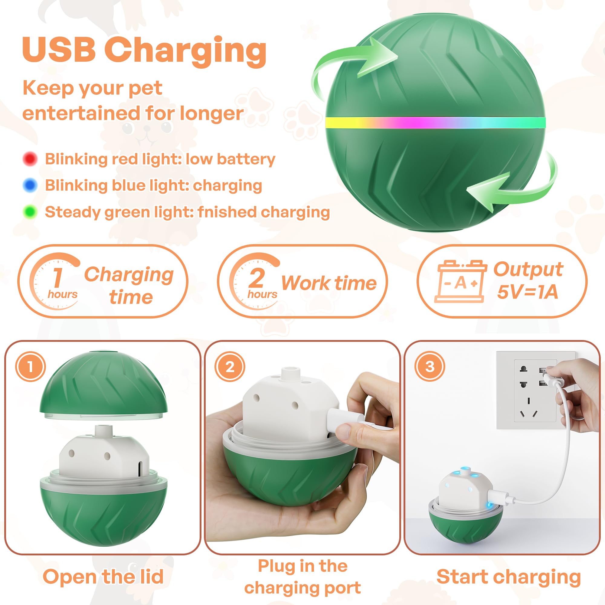 BXIHUR Interactive Dog Toys, New Electric Dog Toy, Automatic Moving Dog Toy, Dust And Waterproof Ip 54, Rechargeable - Image 4