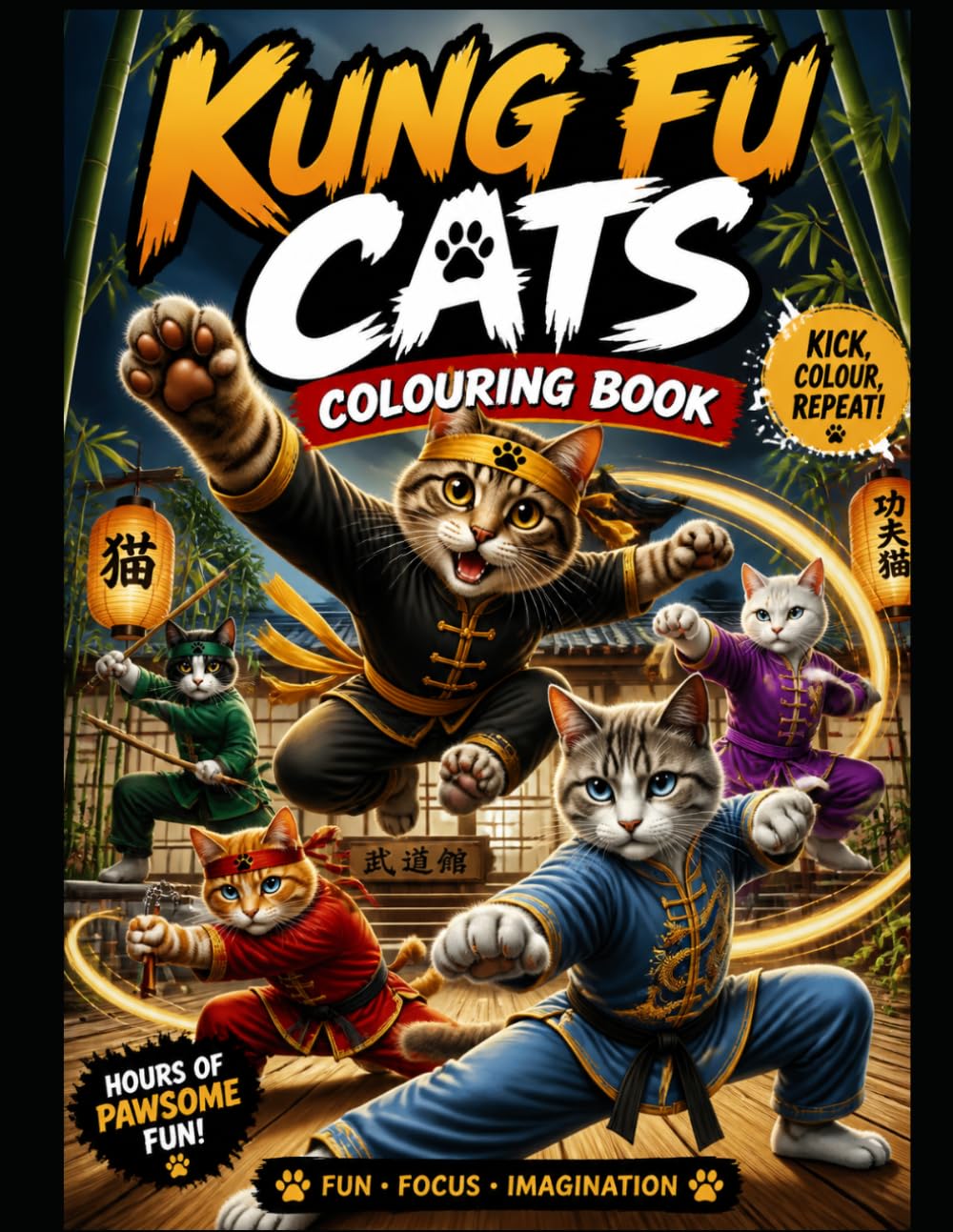 Kung Fu Cats Colouring Book: Fun Martial Arts Coloring Pages for All Ages and Cat Lovers