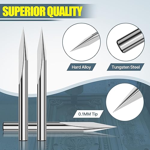 Miniatura 10 de 5 brocas de grabado CNC, brocas de 60 grados en V con ranura recta de 2 flautas vástago de 18 pulgadas, punta de 0.004 in, herramientas de carburo