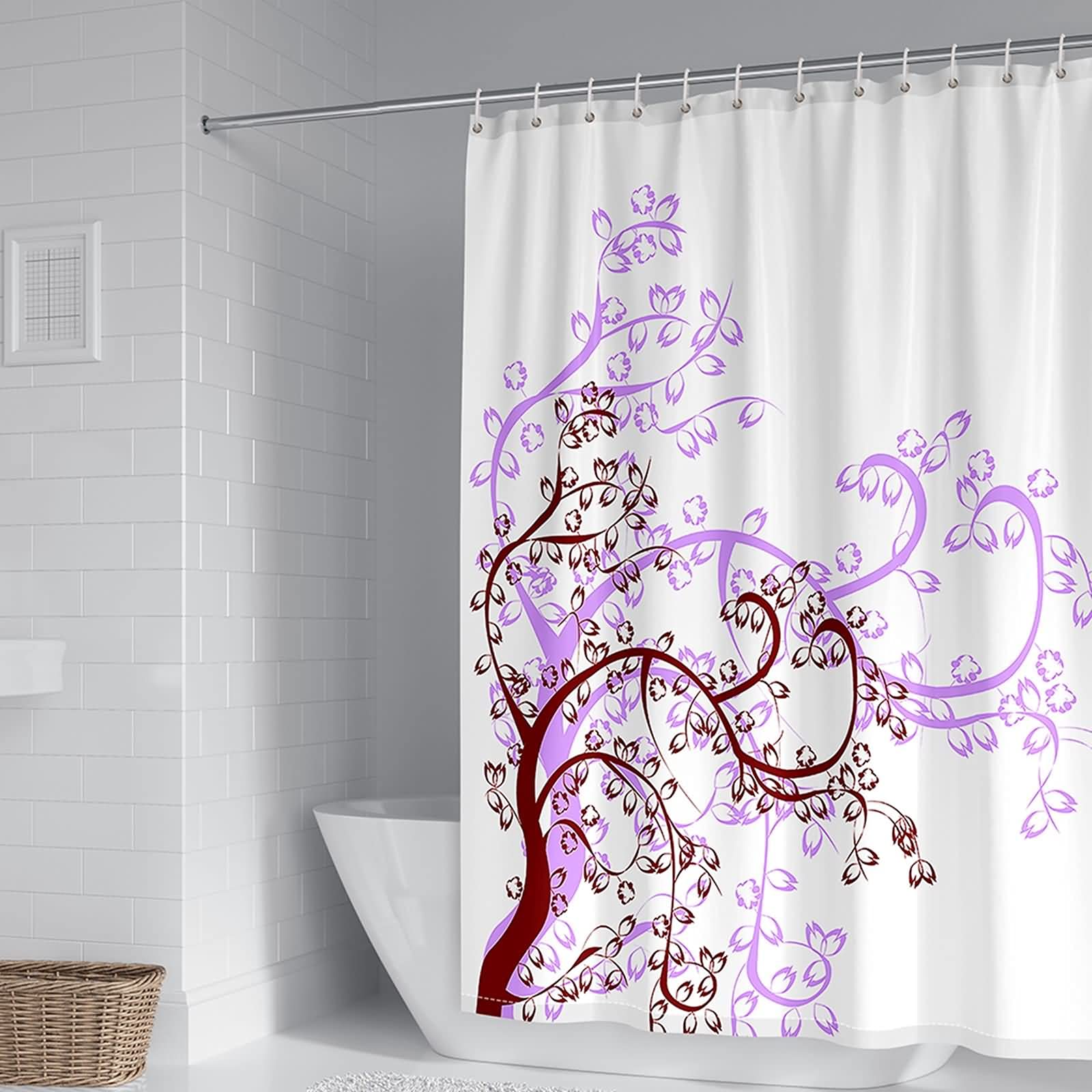 Rideau douche violet blanc anti moisissure imperméable avec crochet