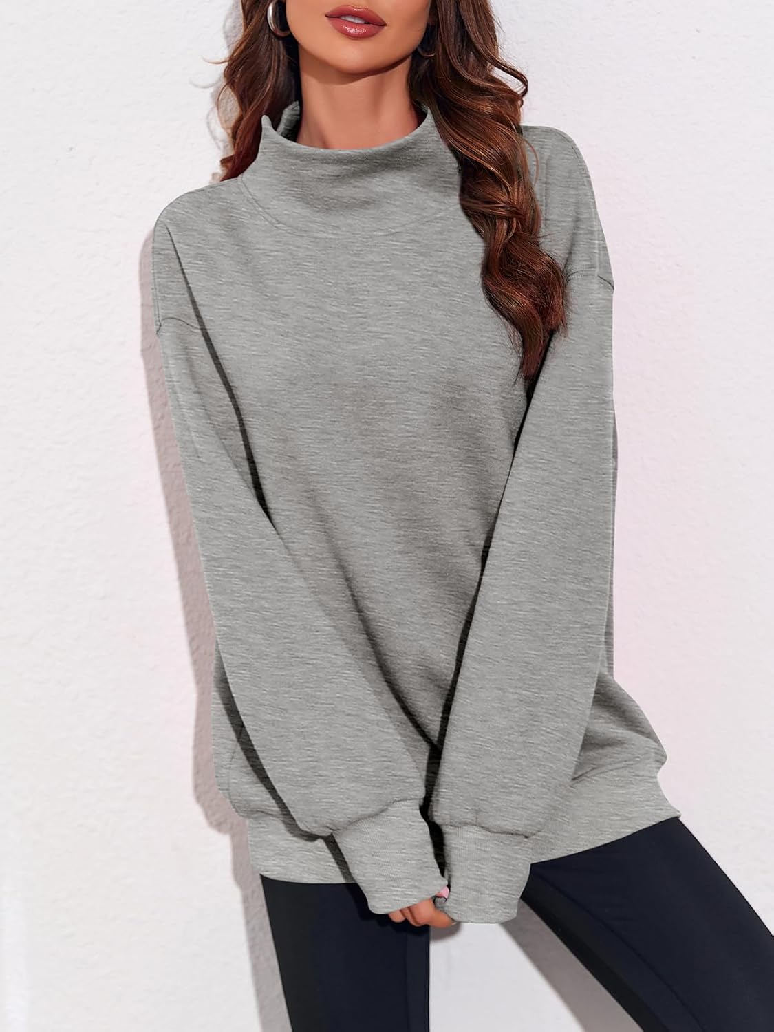 Fisoew Women's Oversized Turtleneck Sweatshirt Long Sleeve Pullover Casual Tops - Image 5