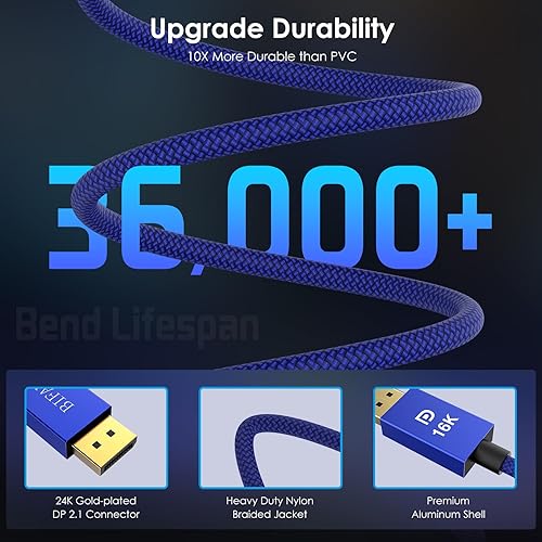 Miniatura 6 de BIFALE Cable DisplayPort 2.1 de 6.6 pies con certificación VESA, cable DisplayPort de 16K 2.0 compatible con HDR, DSC 1.2a, 80Gbps, 16K 60Hz, 8K