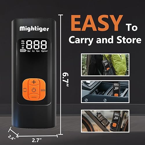 Miniatura 9 de Inflador de neumáticos, compresor de aire portátil, inalámbrico, mini bomba de aire automática con manómetro digital, 150 PSI, inflado rápido y