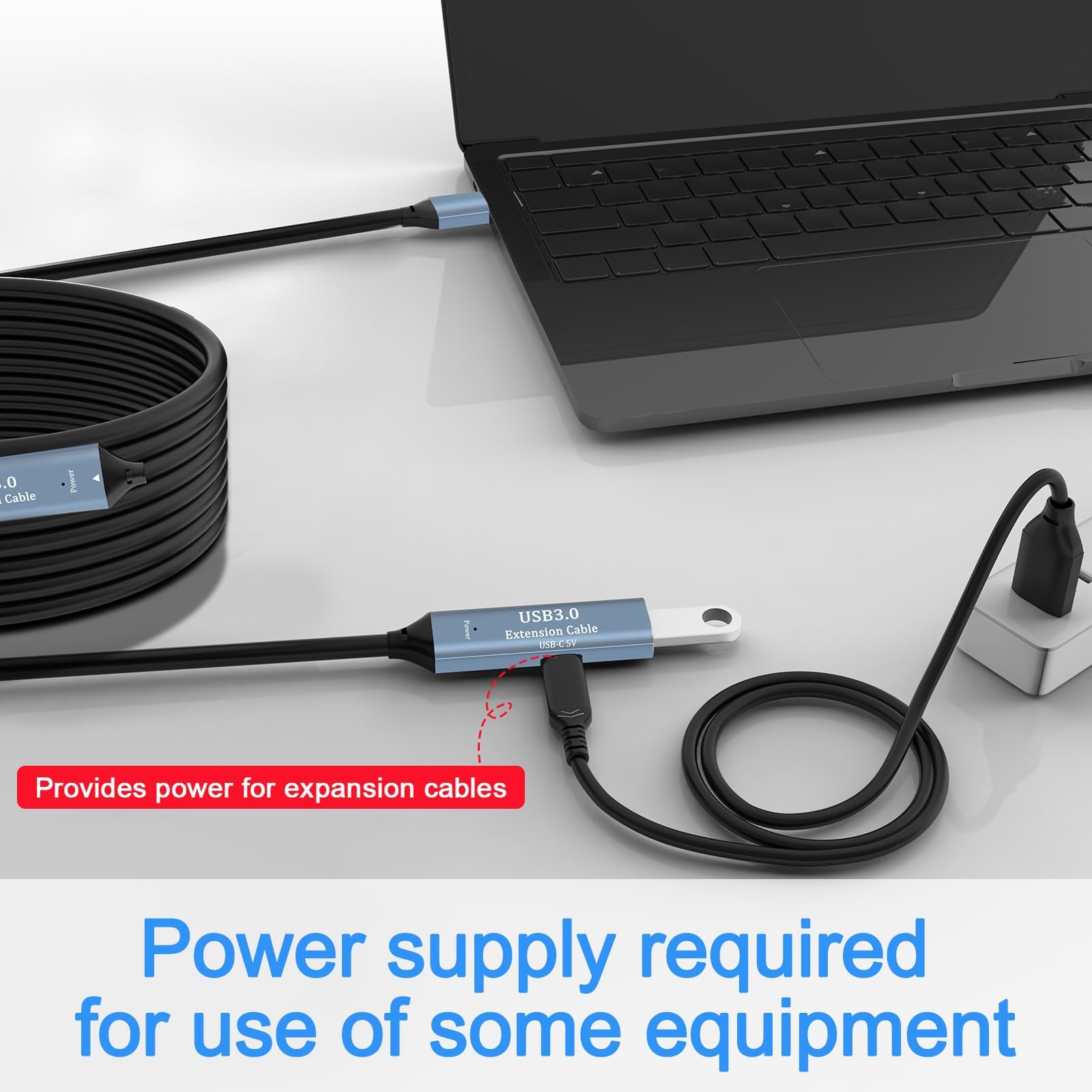 Cavo di prolunga USB 3.0 20 m, tipo A maschio a femmina, attivo con 3 chipset, amplificatore di segnale e 1 porta di ricarica USB-C, per webcam, stampante, fotocamera