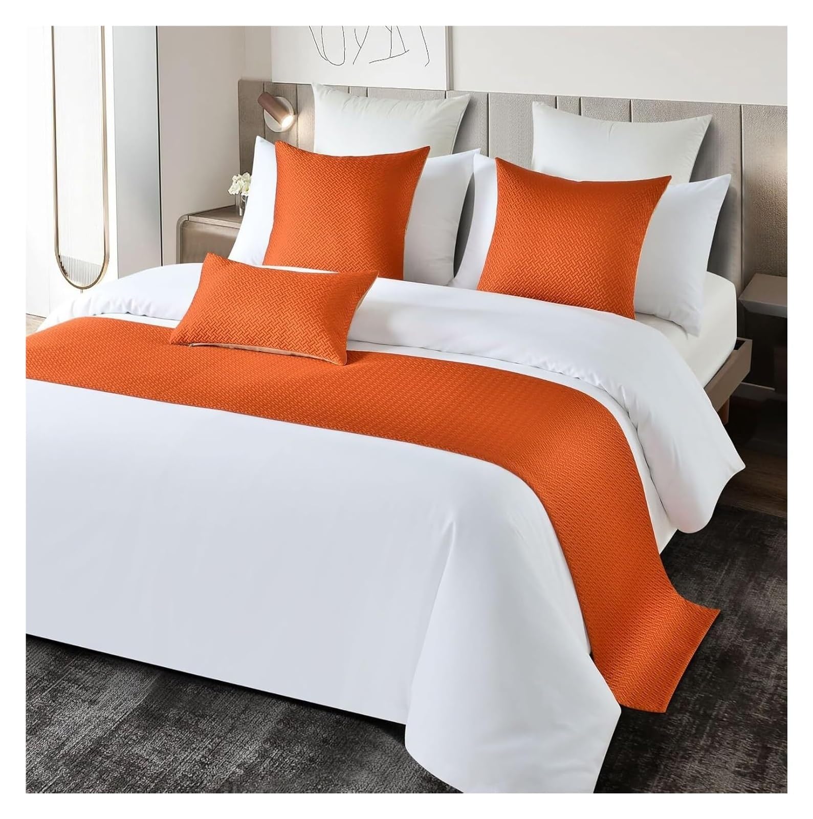 JFGCTYHXY Bed linen throws, Solid Color Bed Runners For King Size Carved Pattern Bedspread Scarf(Oranje,50 * 240cm for 180cm Bed)