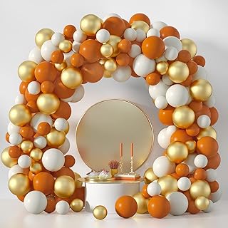 Fall Balloons Garland Arch Kit - 150Pcs Thanksgiving Balloon Garland Kit with Orange White Sand Gold Balloon for Thanksgiv...