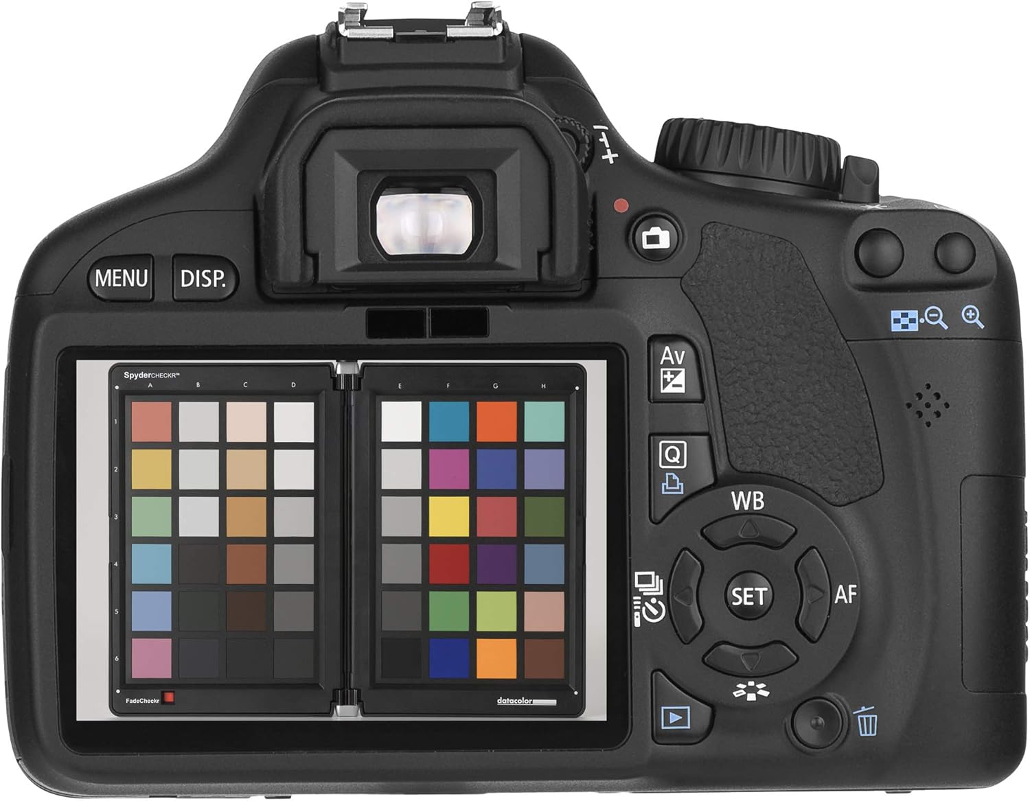 Spyder Checkr displayed on a camera's LCD screen for white balance setting