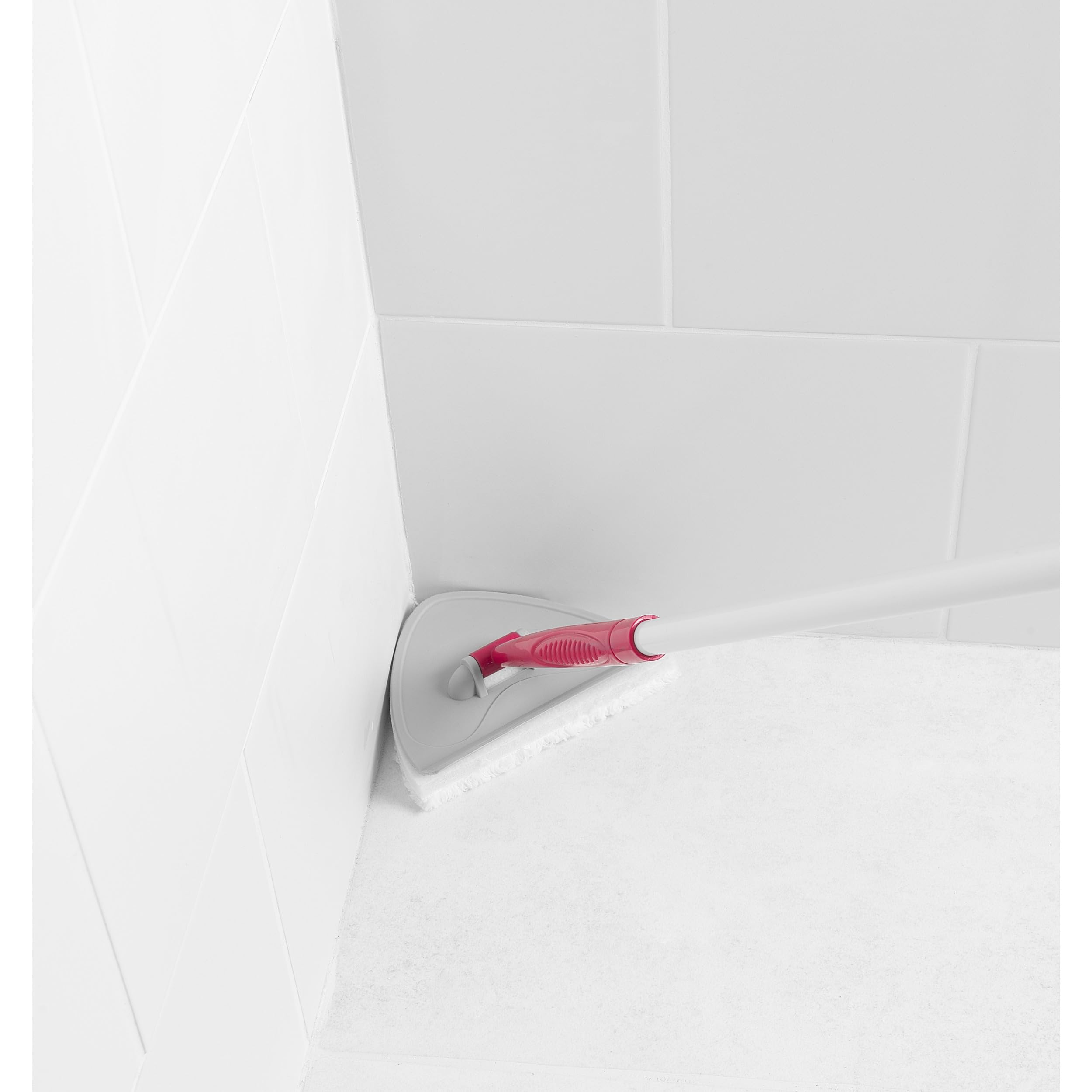 Kleeneze KL076533EU7 Extendable Handle Multipurpose Bathroom Cleaner Mop, Pointed Head, Perfect for Showers, Mirrors and Tiles, Grey/Pink