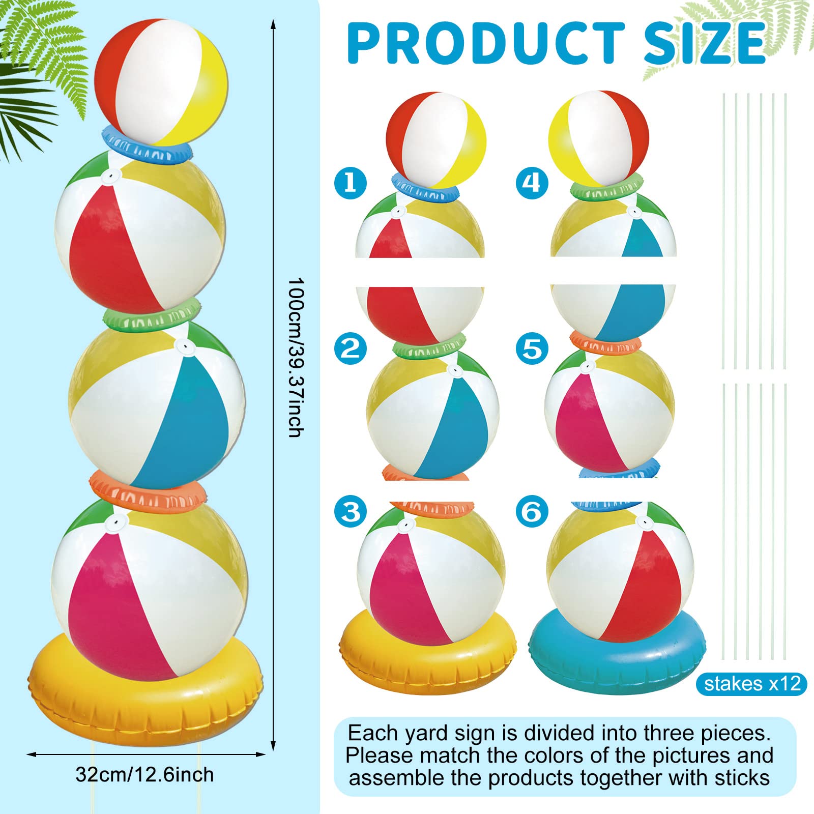 2 Pieces Summer Beach Balls Yard Signs with Stakes 39 Inch Large Beach Ball Lawn Decorations Outdoor Summer Decorations Waterproof Lawn Stakes for Summer Garden Lawn Yard Party Decorations