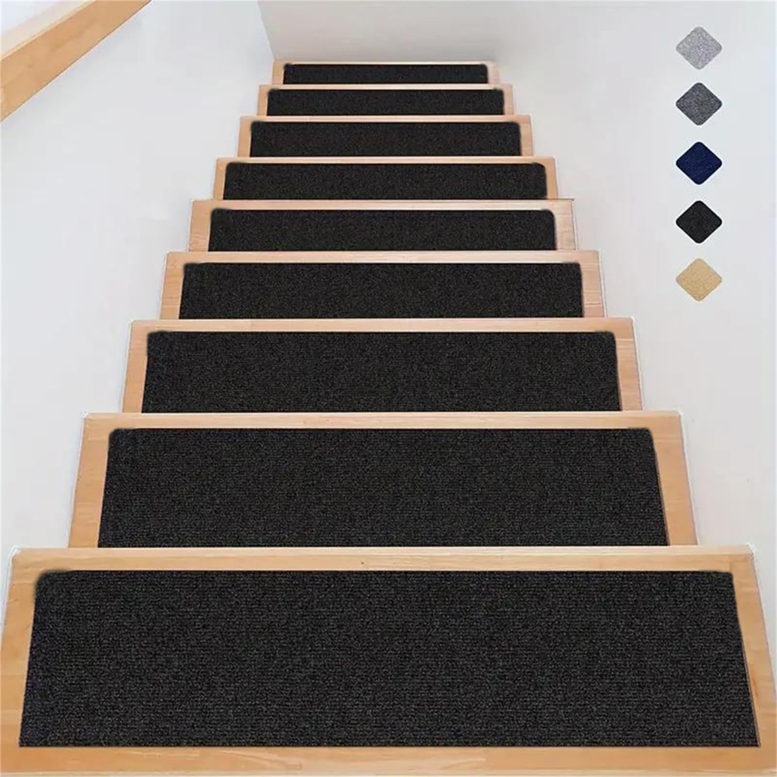Odot Silent Stair Pads Non-Slip Stair Mats, Dirty-Resistant Stair Runner Carpet Treads, Reusable Stair Carpet, Stairslide Carpets for Elders, Kids & Pet Rugs Safety Mats (Black,Set of 8)