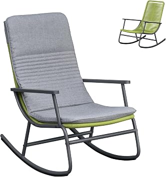 ATR ART TO REAL Rope Garden Rocking Chair,Outdoor Rocker Chair with All-weather Hand-woven Wicker,Rattan Garden Furniture for Backyard,PorchGrass Green