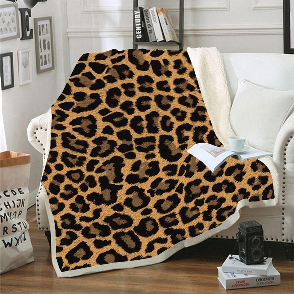 Plaid Coperta Sherpa Leopardo Coperta Pile Doppio Strato Vello, Plaid Divano Super Morbida Calda in Microfibra, Coperta Fluffy per Divano, Letto, Ufficio (130x150cm)