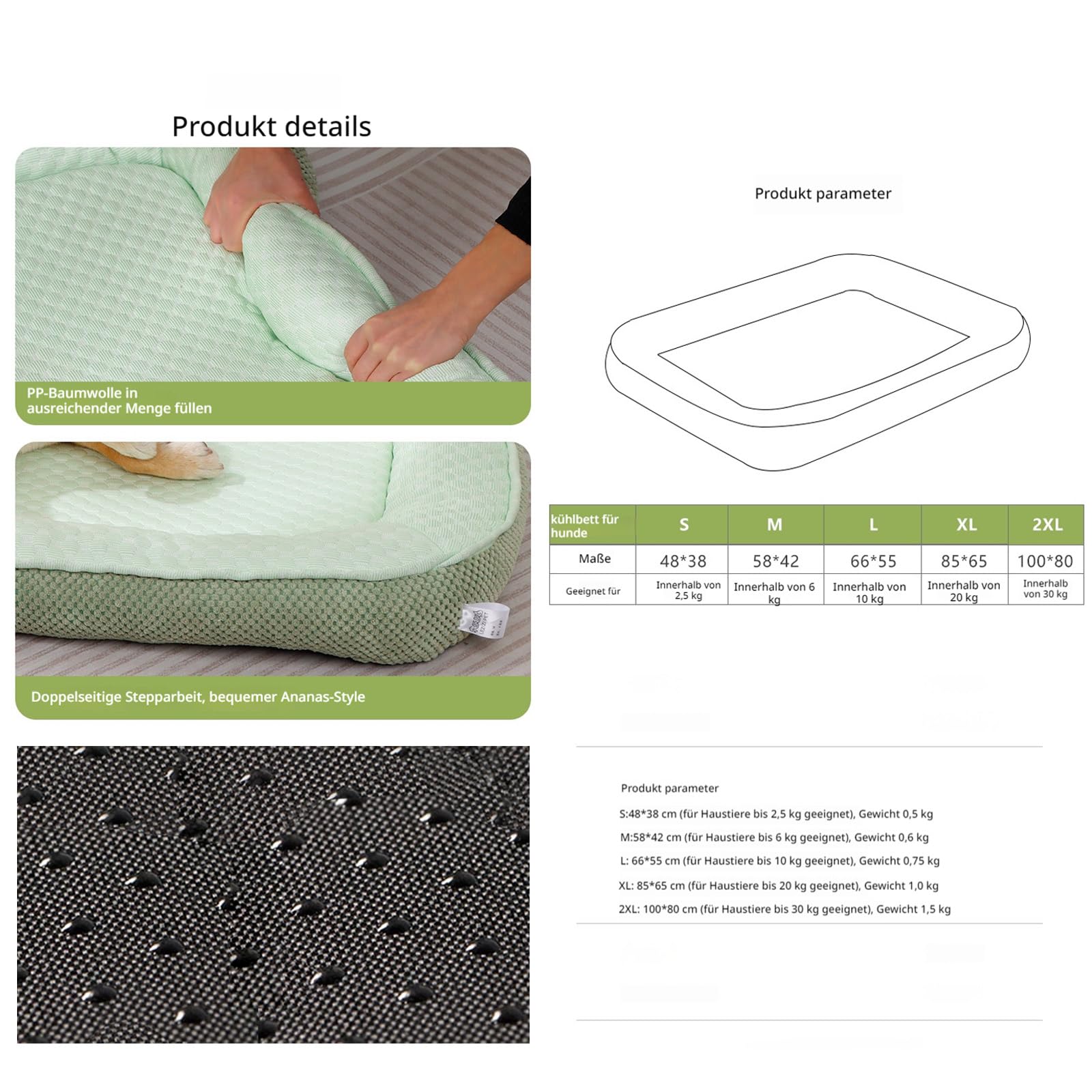 Premium Kühlkörbchen für den Sommer – Kühlendes Hundebett selbstkühlend mit 3D-Mesh-kühlmatte, Atmungsaktiv, Waschbar & Rutschfester, Weichhe Hundebetten für Hunde & Katzen (Grau,L-65 * 55CM)