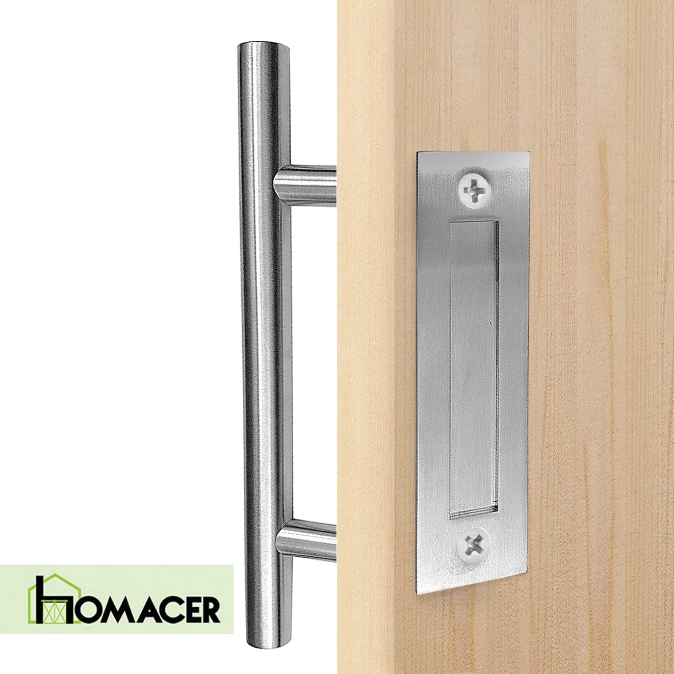 HOMACER Brushed Nickel Pull and Flush Steel Sliding Barn Door Handle, DH010