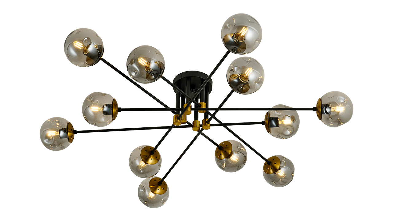 Image of 12 Light Glass Globe Ceiling Light Black Mid Century Flush Mount Sputnik Light Fixture Bubble Chandelier for Living Room Farmhouse Dining Room Kitchen Bedroom.