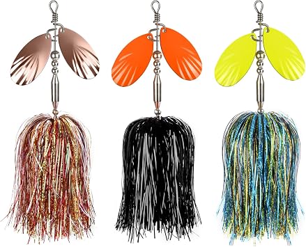 QualyQualy Fishing Spinner Bait 3pcs, Musky Bucktail Spinnerbait with Double Blades for Pike, Bass, and Trout,Multiple Color Fishing Lures for Freshwater Saltwater