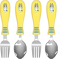 Zak Designs Bluey Kids Flatware Set - 4pc BPA-Free Fork & Spoon with Non-Slip Grips, Fun Character Art for Picky Eaters Ages 3+