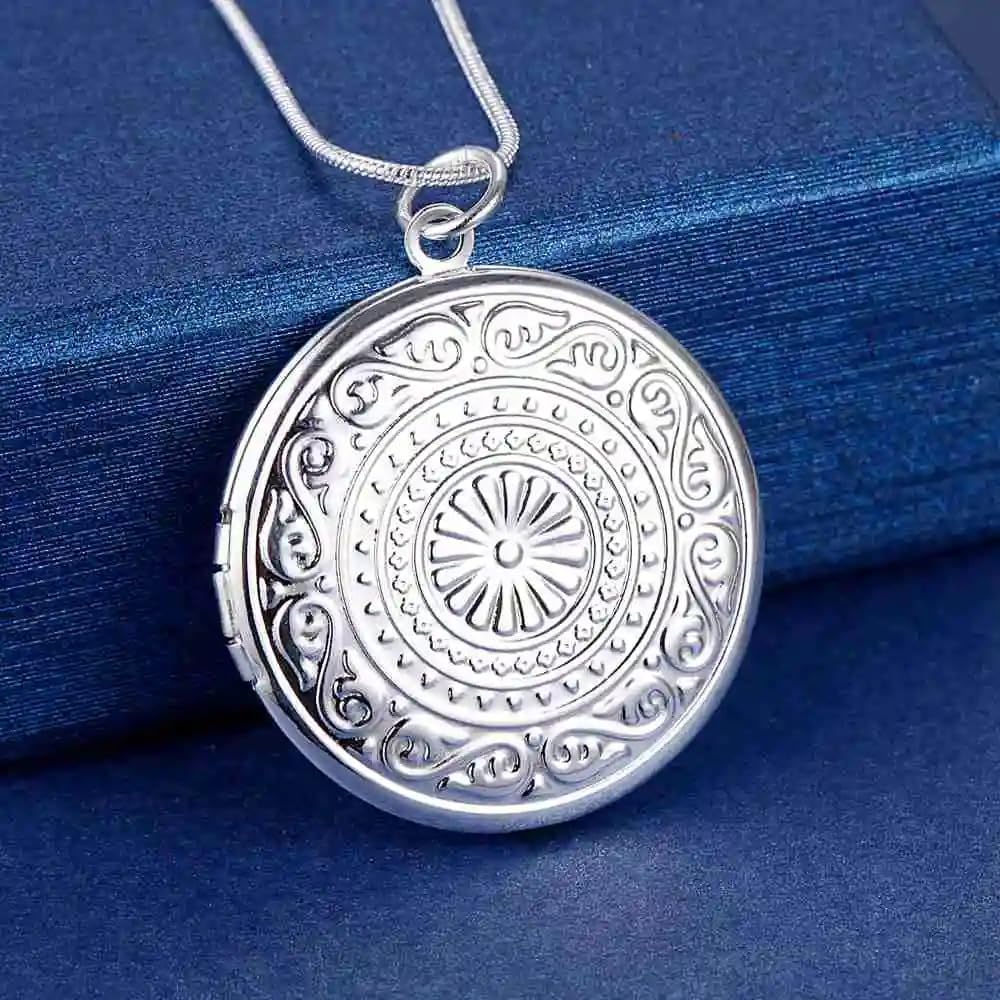 MOCHAMIK Collana con Medaglione a Cuore in Argento Sterling 925 da Donna, Collana Classica con Ciondolo con Cornice per Foto, Foto con Foto