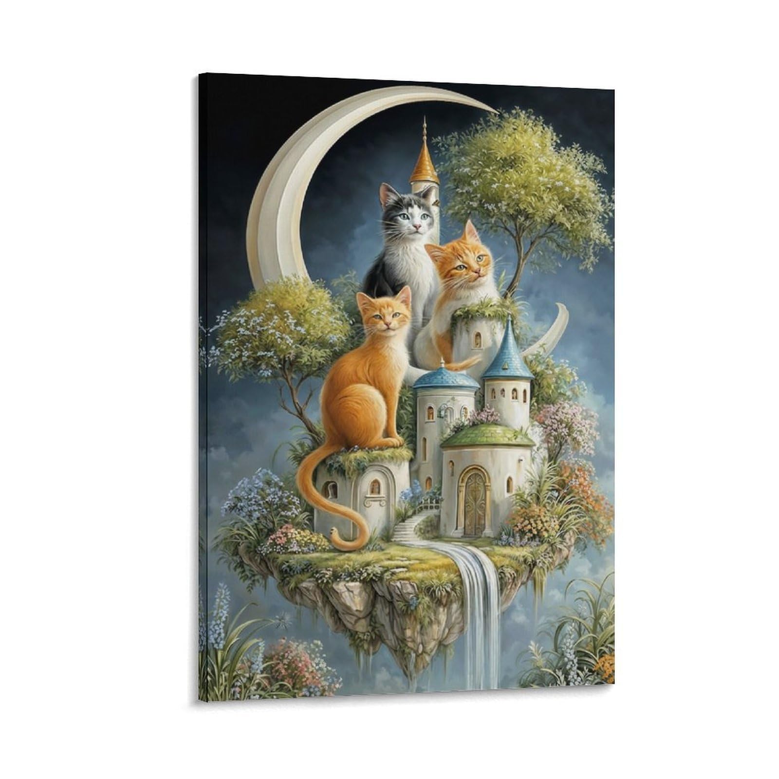 DHBANEIOK Fantasy Cat Castle Wall Decor Poster Giclee Canvas Prints Modern Wall Art Picture Wall Hanging for Bedroom Living Room Decor 24x36inch(60x90cm)