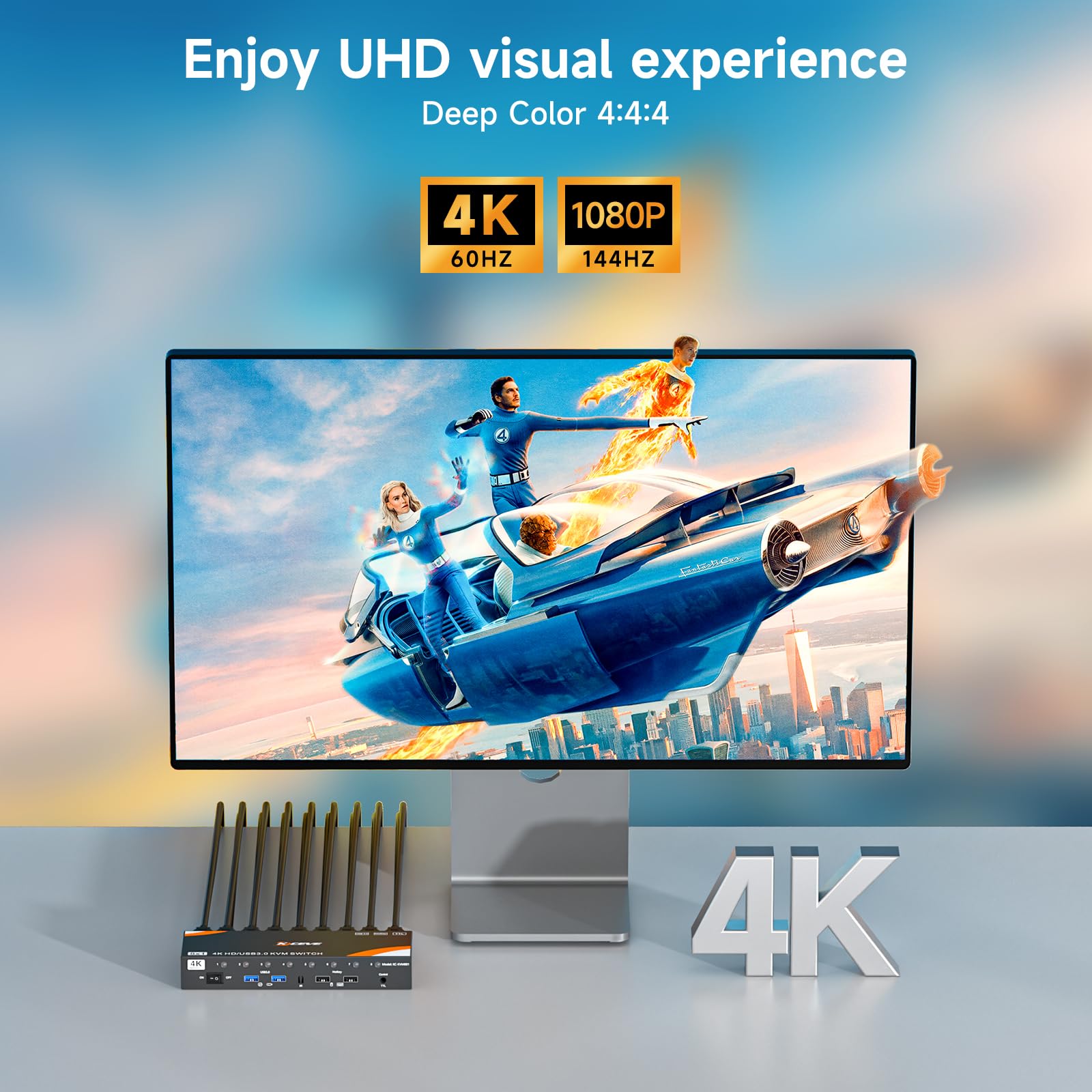 Przełącznik HDMI KVM 8 komputer i 1 monitor, przełącznik USB 3.0 KVM z obsługą 4K 60 Hz dla 8 komputerów ze wspólną klawiaturą i myszką, kompatybilny z Windows/Linux/Mac itp