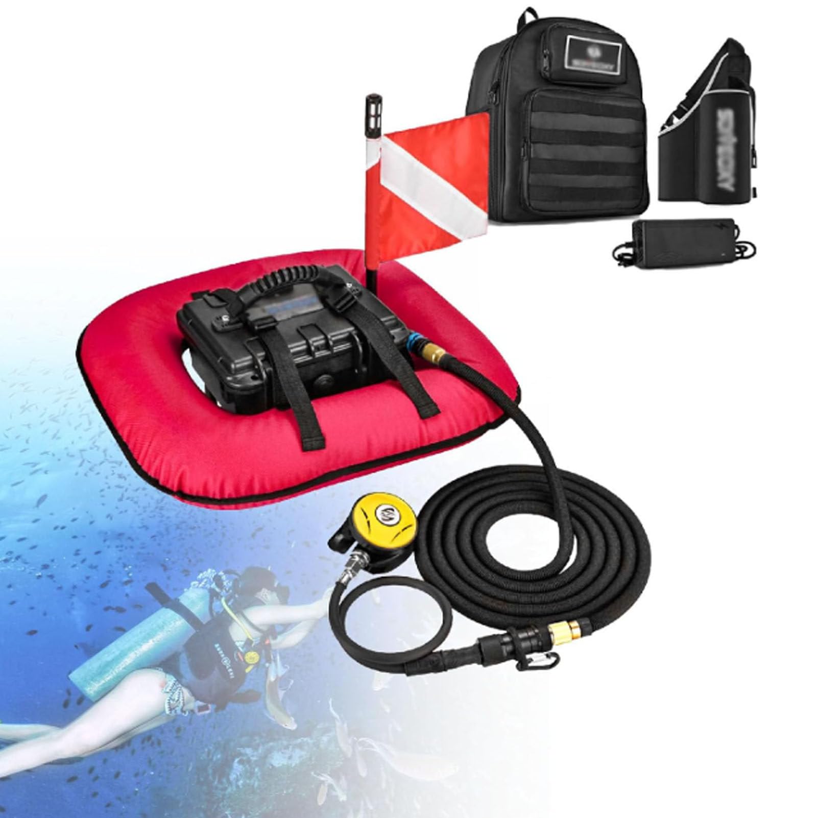 Système de ventilation sous-marine pour bouteille de plongée, autonomie de 60 à 70 minutes, avec dispositif respiratoire portable Hookah Air Buddy, permettant d'explorer des profondeurs Red-1Battery