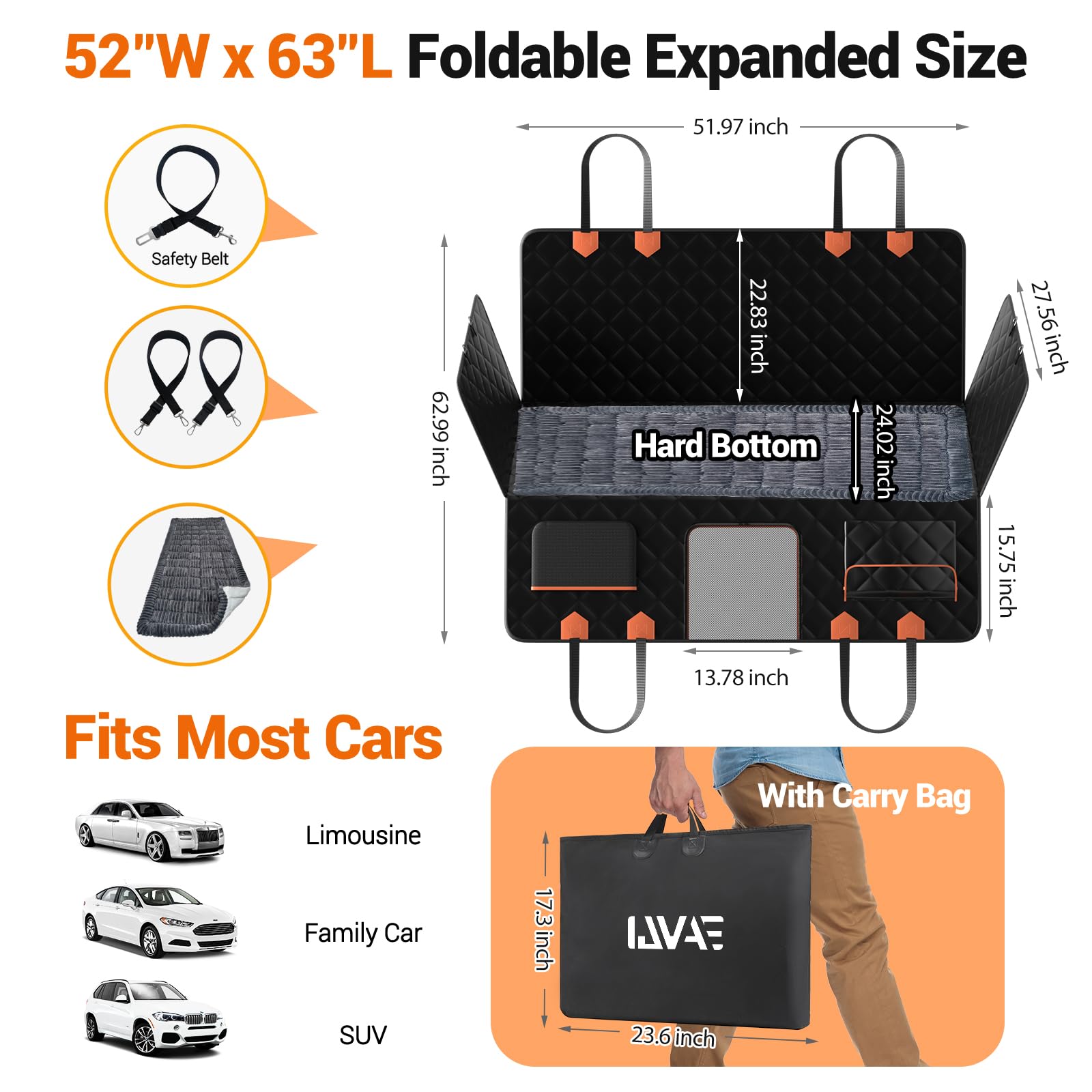 Hard Bottom Car Seat Cover for Dog swith Removable Soft Blankets,Scratch-Proof and Anti-Slip Car Dog Hammock for Large Dogs Brown for Car, SUV - image 6
