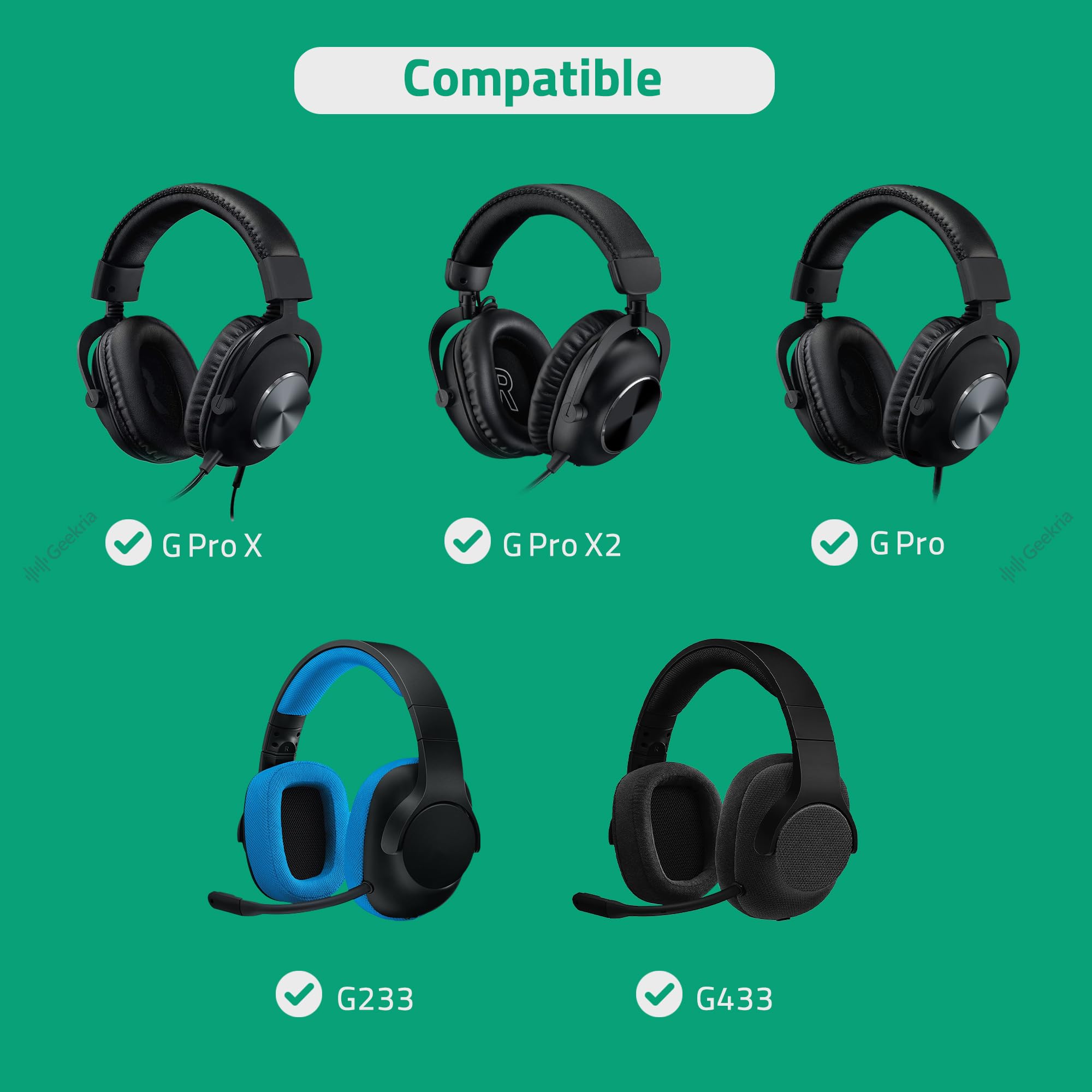 GEEKRIA QuickFit kabel audio, kompatybilny z Logitech G Pro, G Pro X, G433, G233 zestaw słuchawkowy Gaming, kabel 3,5 mm 5-biegunowy AUX zamiennik (1,2 m)