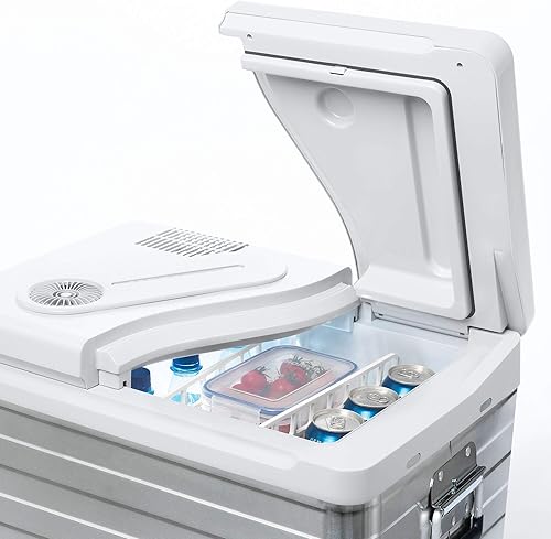 Miniatura 3 de MQ40A - Enfriador de refrigeración termoeléctrico portátil con aspecto clásico de aluminio del maletero, capacidad de 53 latas, se enfría hasta 30°F