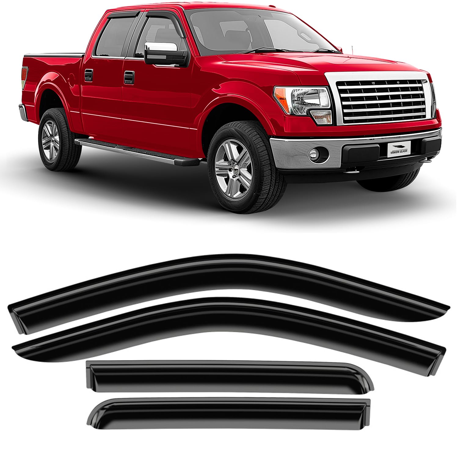 Voron Glass Tape-on Extra Durable Rain Guards for Trucks Ford F-150 2009-2014 SuperCrew, Window Deflectors, Vent Window Visors, 4 Pieces - 120015