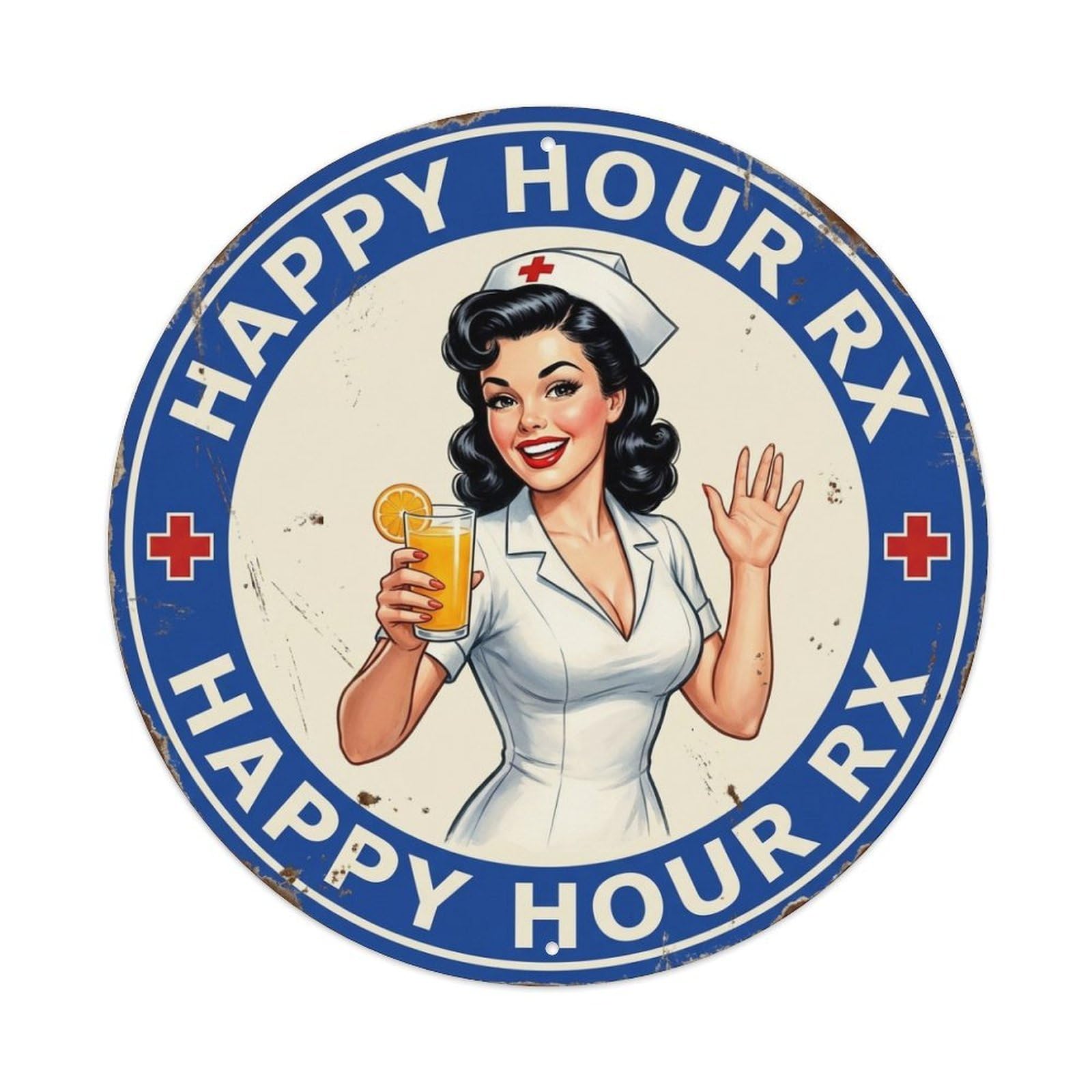 Happy Hour Nurse Cocktail Humor Beer Mug Metal Tin Sign