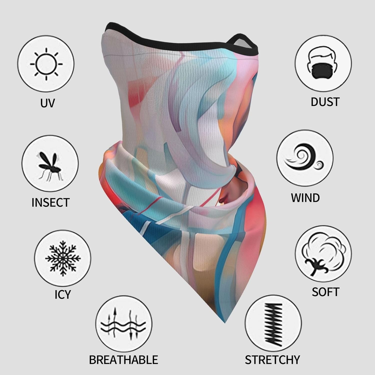 Protection Neck Gaiter Face Cover Side portrait Balaclava Scarf Mask, Windproof Breathable Sun Shield for Men Women, Skiing Hiking Cycling Outdoor Sports