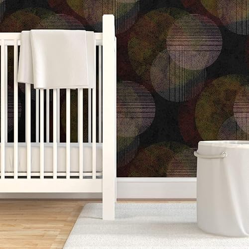 Miniatura 6 de Removable Wallpaper Swatch - Abstract Circles Minimal Dots Midcentury Modern ISM Retro Inspired Dark Red Planets Custom Pre-Pasted Wallpaper by