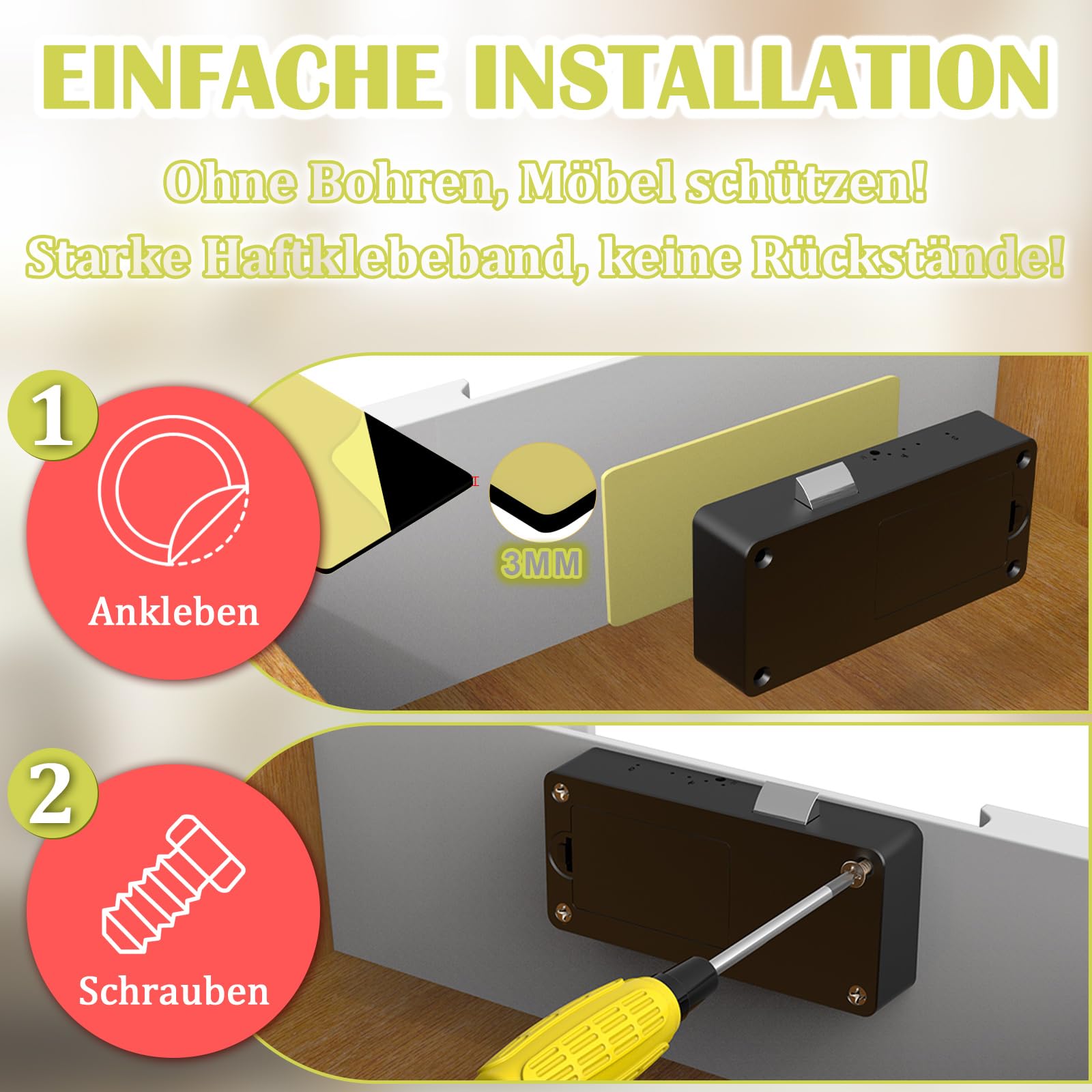 Smart Schubladenschloss, Anweller Elektronisches Schrankschloss Möbelschloss mit APP NFC Schloss Briefkastenschloss, Kindersicherung Schrank für Schrank Schublade Kasten Schließfächer Briefkasten usw