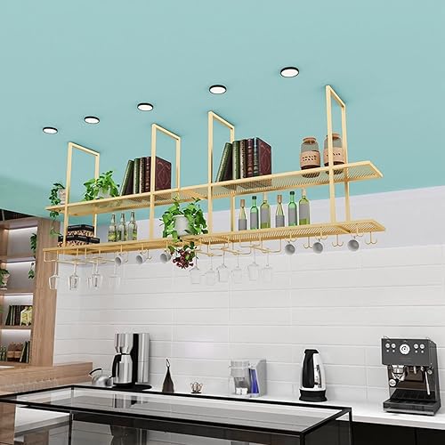 Estante de techo colgante, para almacenamiento de botellas de copa de vino, estantes de almacenamiento montados en la pared, estante organizador de