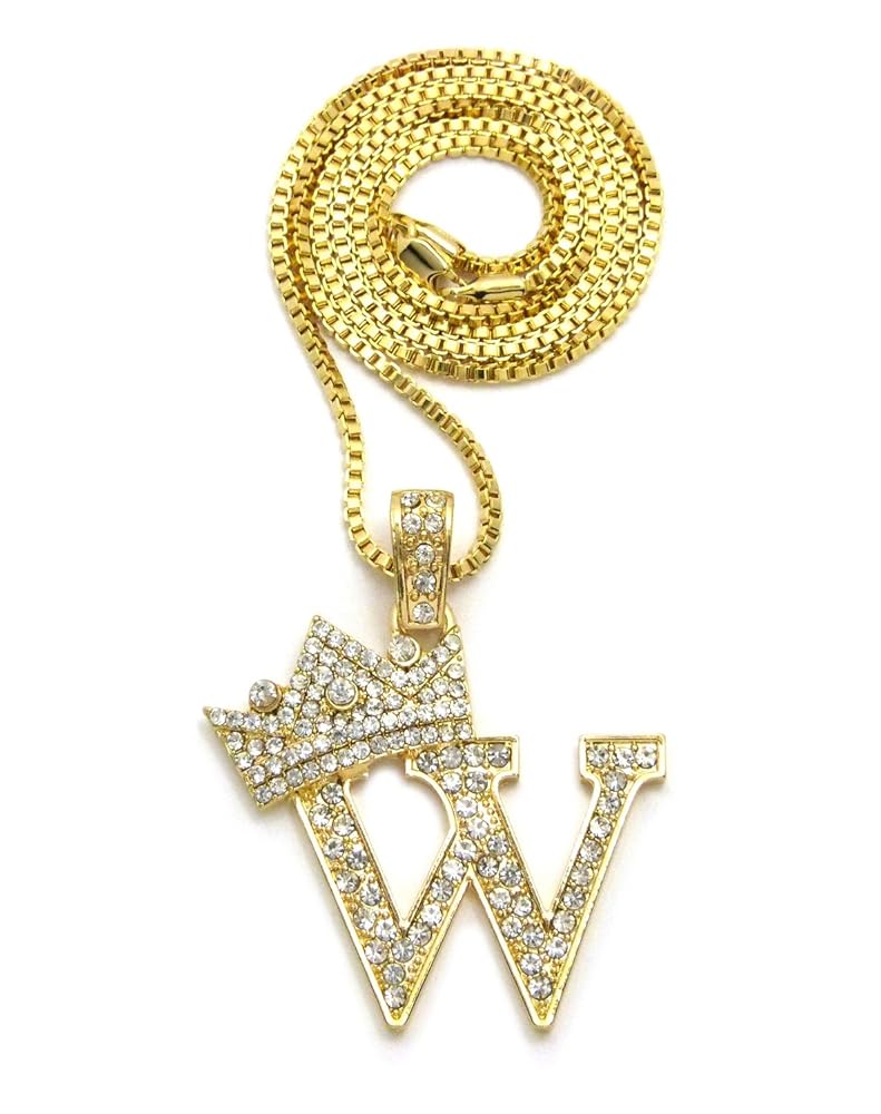 Fashion 21 Iced Out King Crown Alphabet W Pendant 24