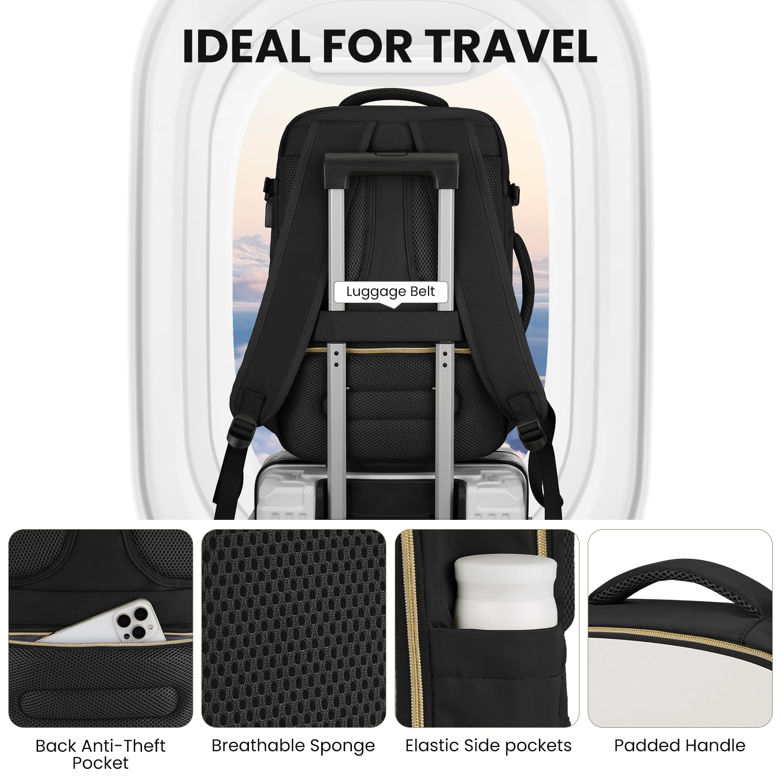 Mochila Cabina Avión para Ryanair,42L Mochila de Viaje de Gran Capacidad con Compartimento para Portátil de 17.3", Set de 5 Piezas y Bolsillo Húmedo, Equipaje de Mano para Mujer