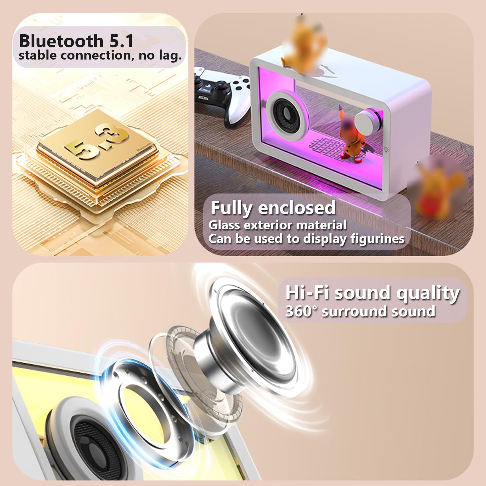 Enceinte Bluetooth Portable Et Transparente, Compatible Bluetooth Et AUX, 7 Couleurs D'éclairage, 5 Modes D'écoute, 8 H D'autonomie, Idéale pour Les Fêtes en Intérieur, en Extérieur